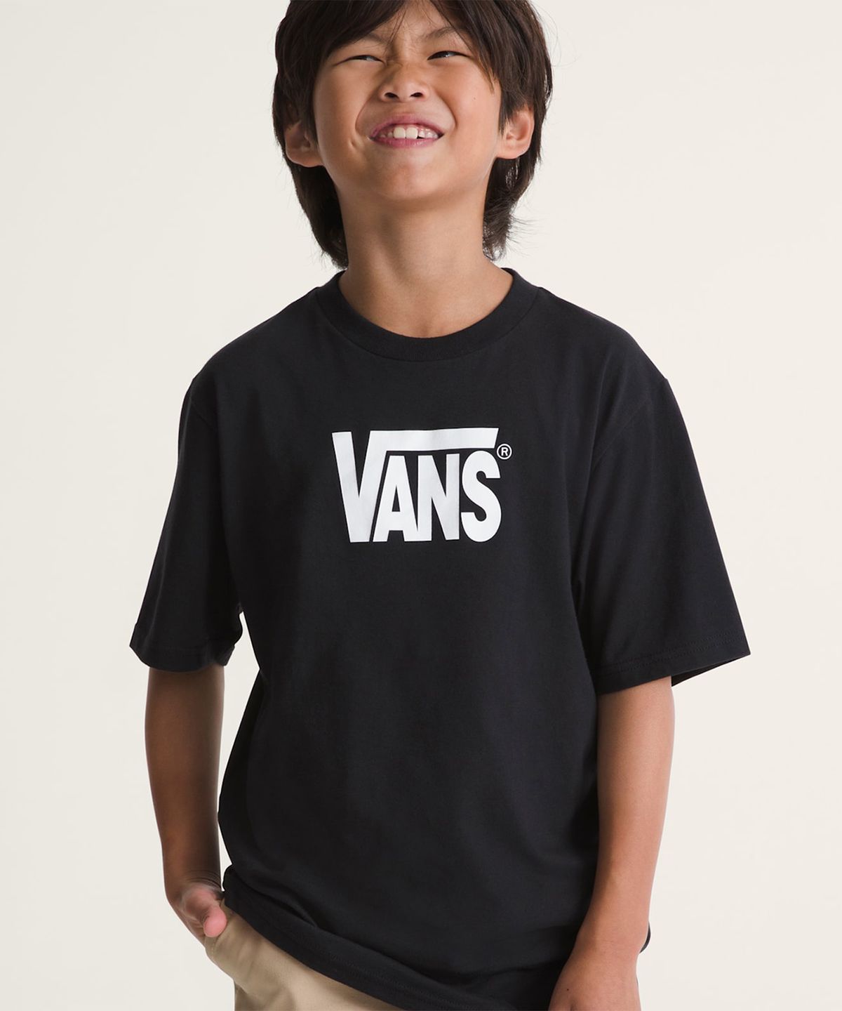 반스 키즈(VANS KIDS) 스트레치 로고 SS 반소매 티셔츠 키즈 - 블랙 / VN000T4VBLK1