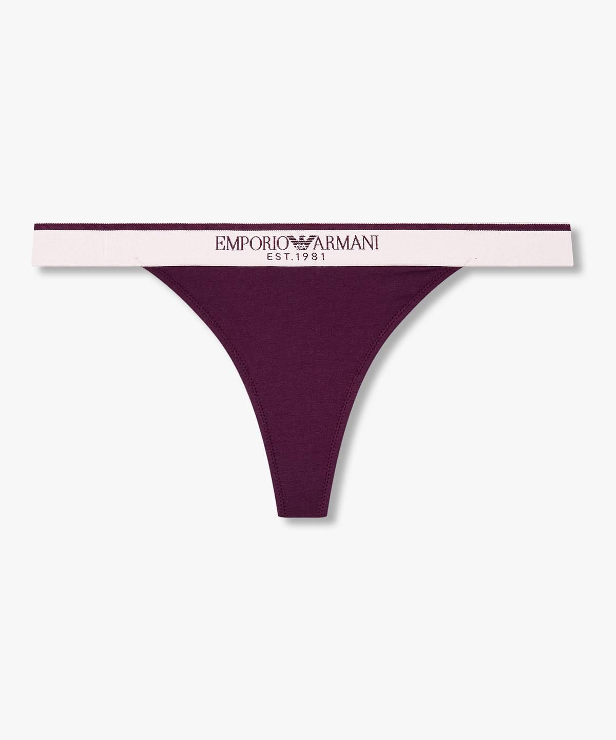 엠포리오 아르마니 언더웨어(EMPORIO ARMANI UNDERWEAR) 여성 배색 트림 로고 밴딩 티팬티_다크 퍼플 0826310524