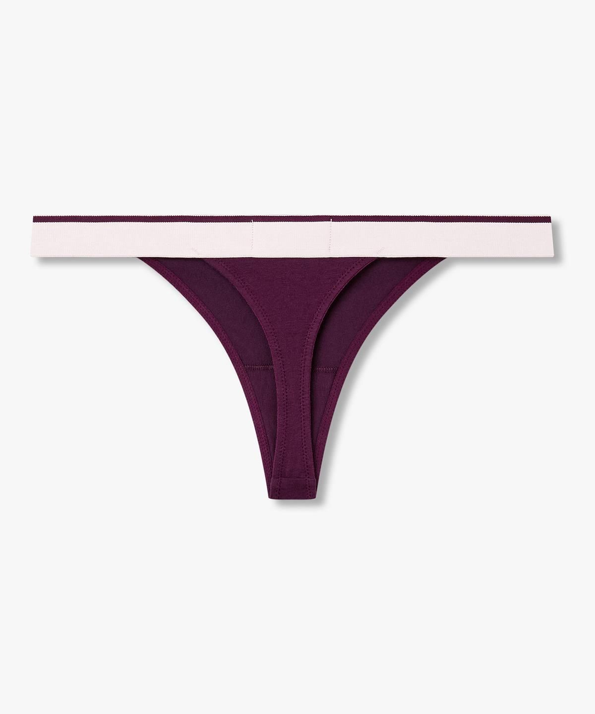 엠포리오 아르마니 언더웨어(EMPORIO ARMANI UNDERWEAR) 여성 배색 트림 로고 밴딩 티팬티_다크 퍼플 0826310524