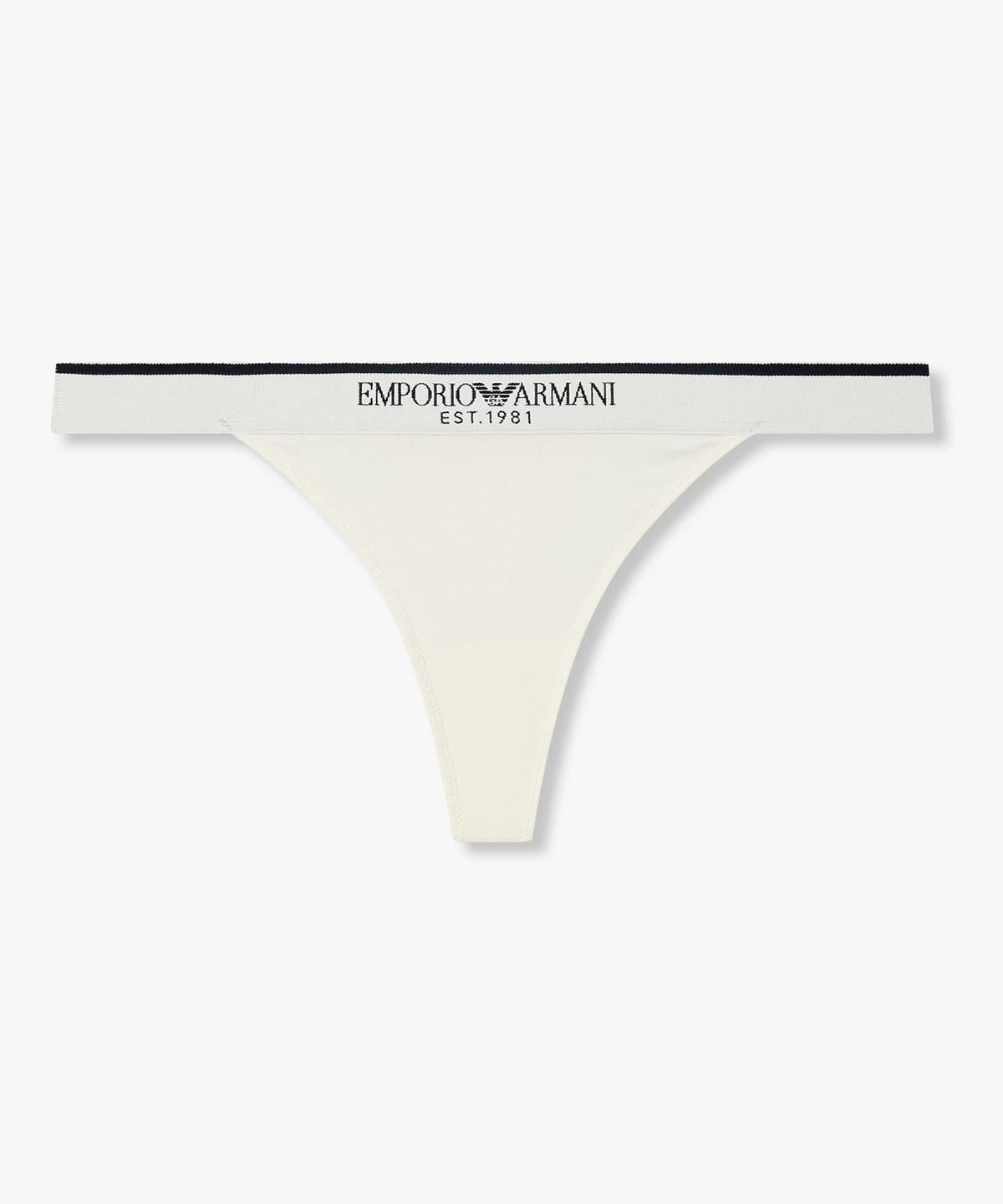 엠포리오 아르마니 언더웨어(EMPORIO ARMANI UNDERWEAR) 여성 배색 트림 로고 밴딩 티팬티_화이트 0826310522