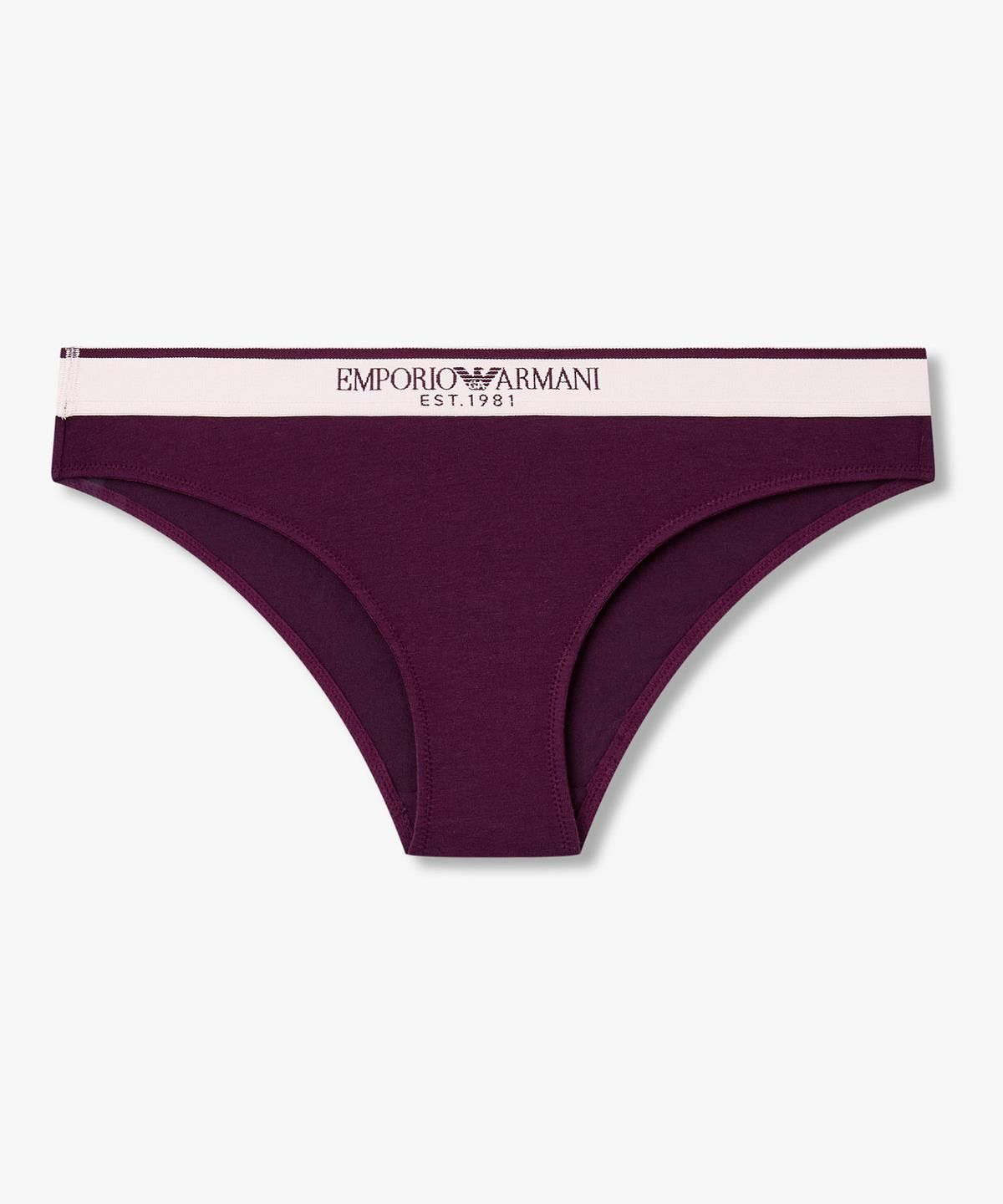엠포리오 아르마니 언더웨어(EMPORIO ARMANI UNDERWEAR) 여성 배색 트림 로고 밴딩 브리프_다크 퍼플 0826311533