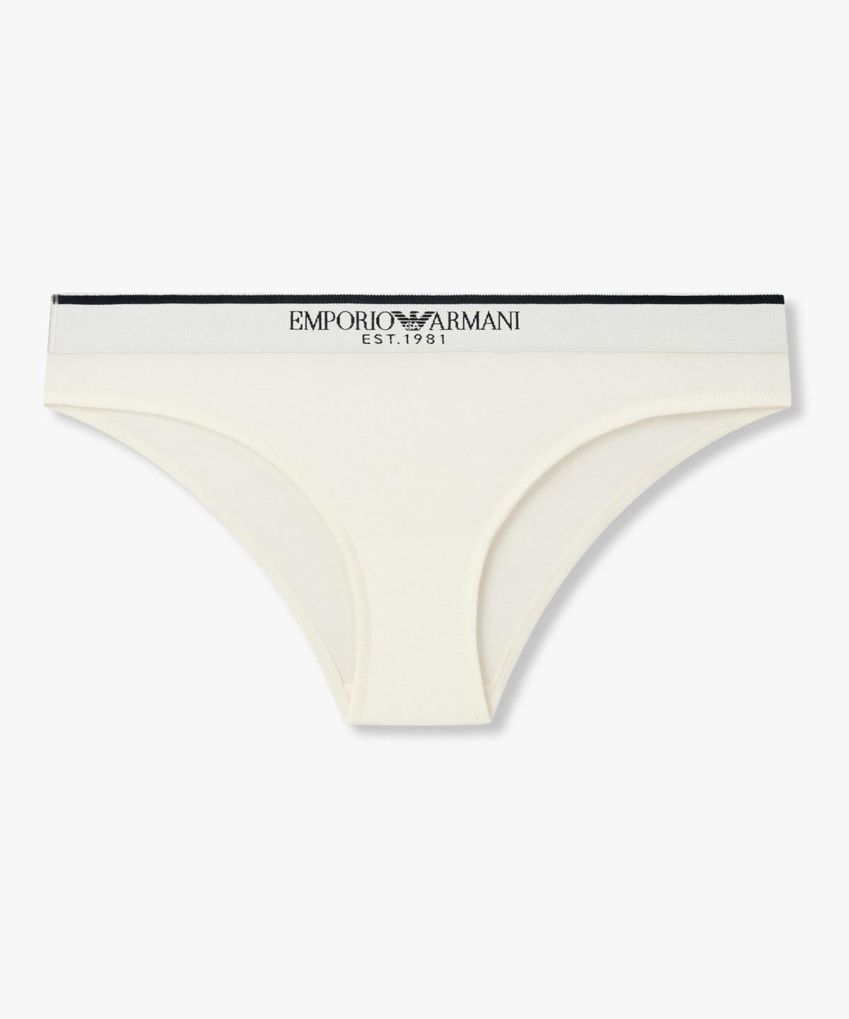 엠포리오 아르마니 언더웨어(EMPORIO ARMANI UNDERWEAR) 여성 배색 트림 로고 밴딩 브리프_화이트 0826311531