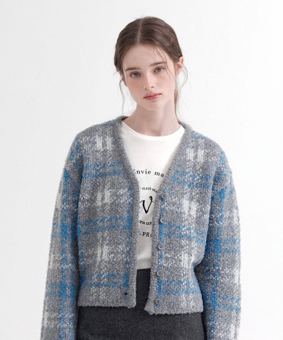 블레티(VLETI) Jacquard Recycled Knit Cardigan (gray)