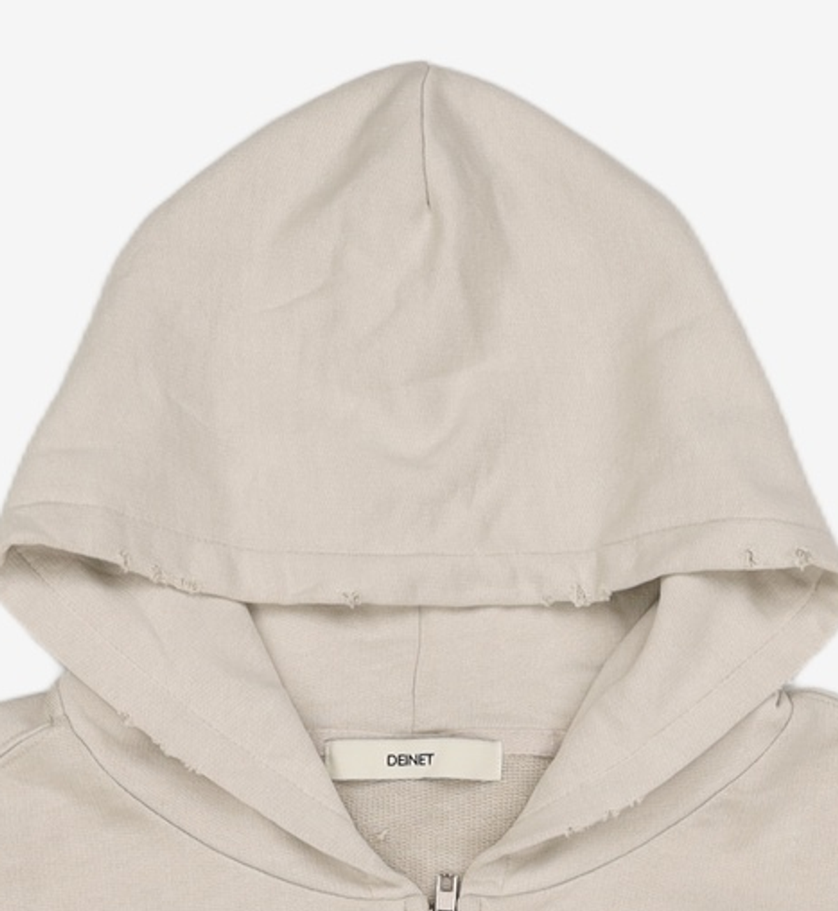 다이닛(DEINET) CUT OFF DETAIL ZIP-UP HOODIE IN BEIGE FREE