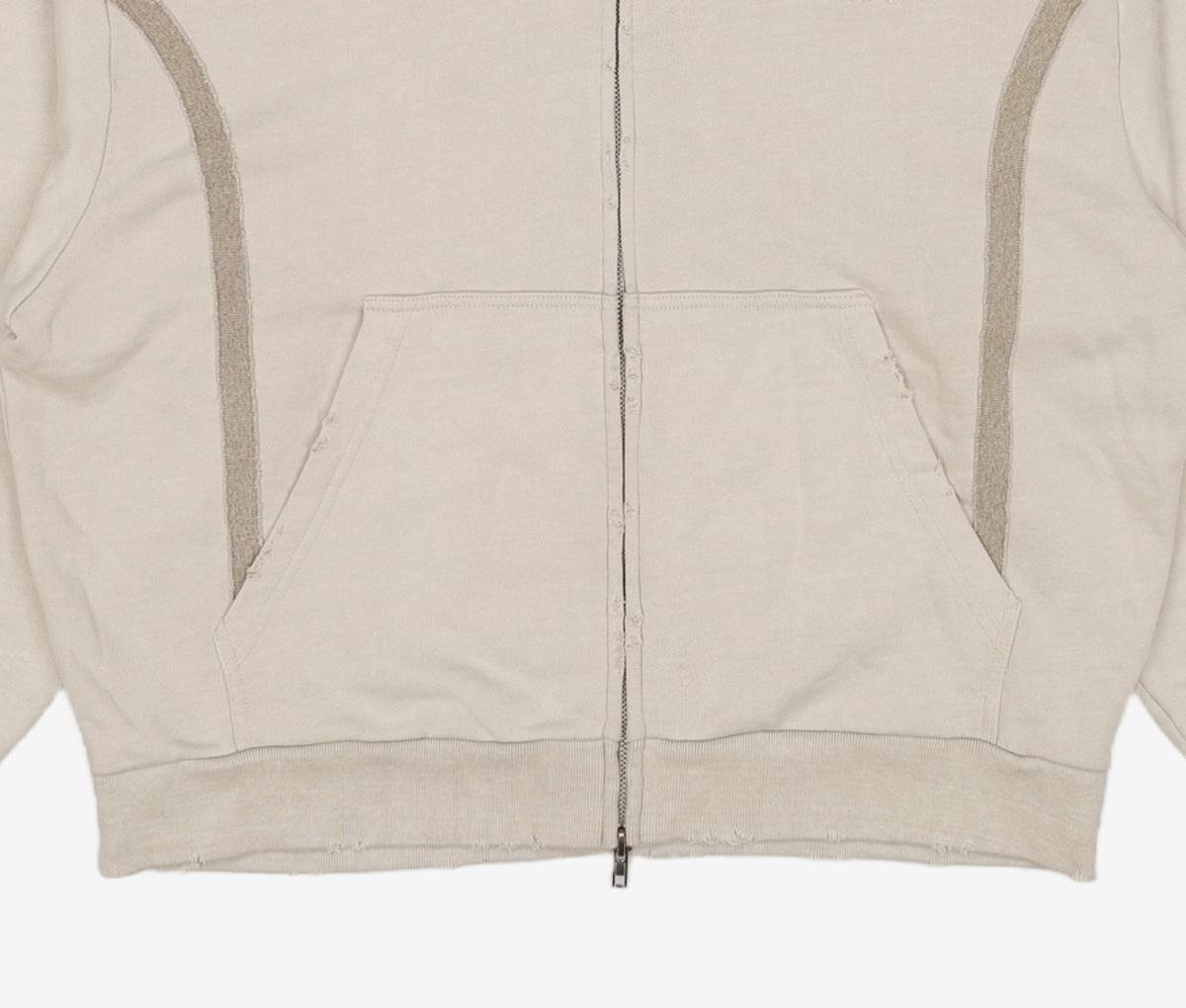 다이닛(DEINET) CUT OFF DETAIL ZIP-UP HOODIE IN BEIGE FREE