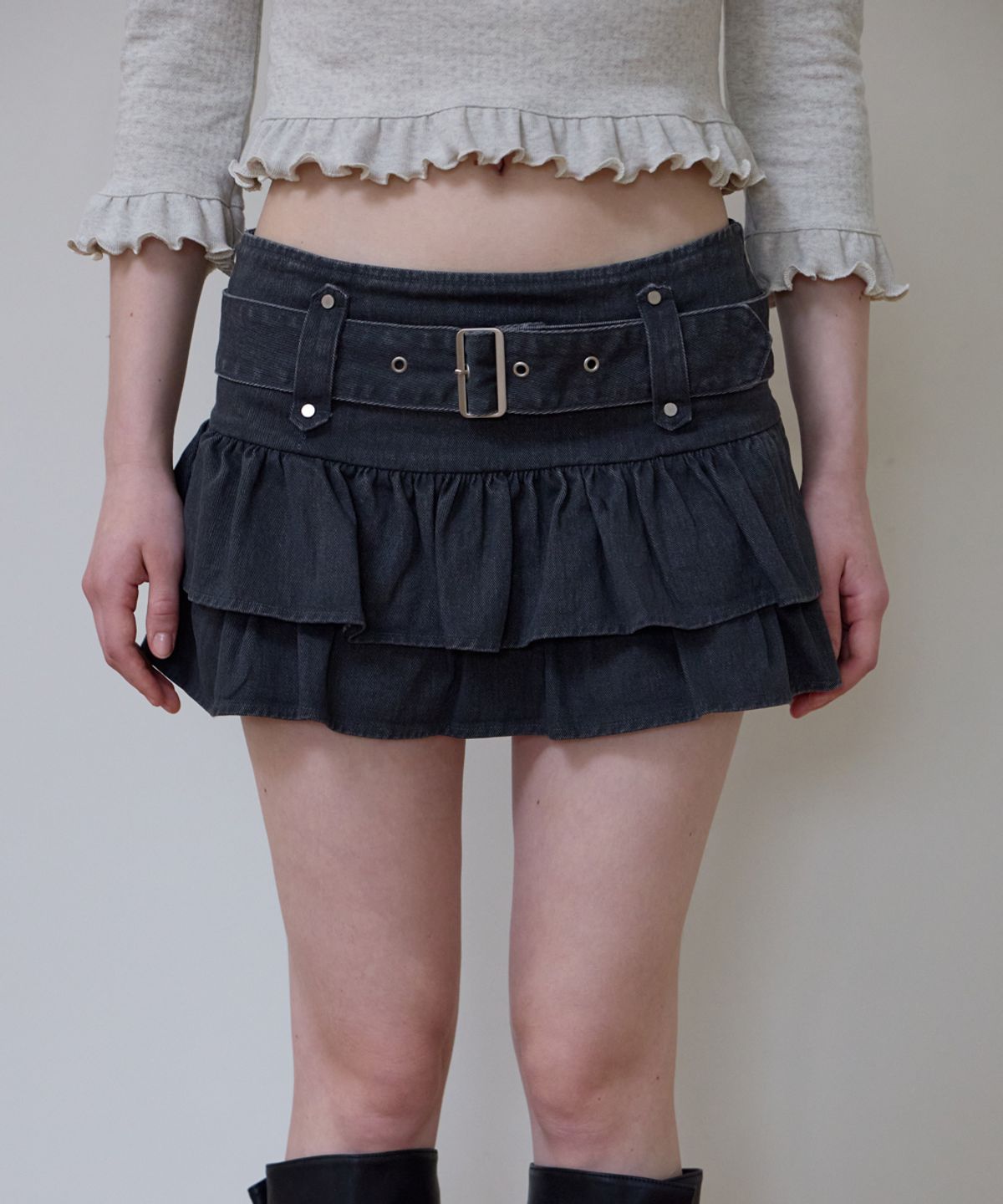 로제프란츠(ROSEFRANTZ) Cancan Belted Mini Skirt [Charcoal]