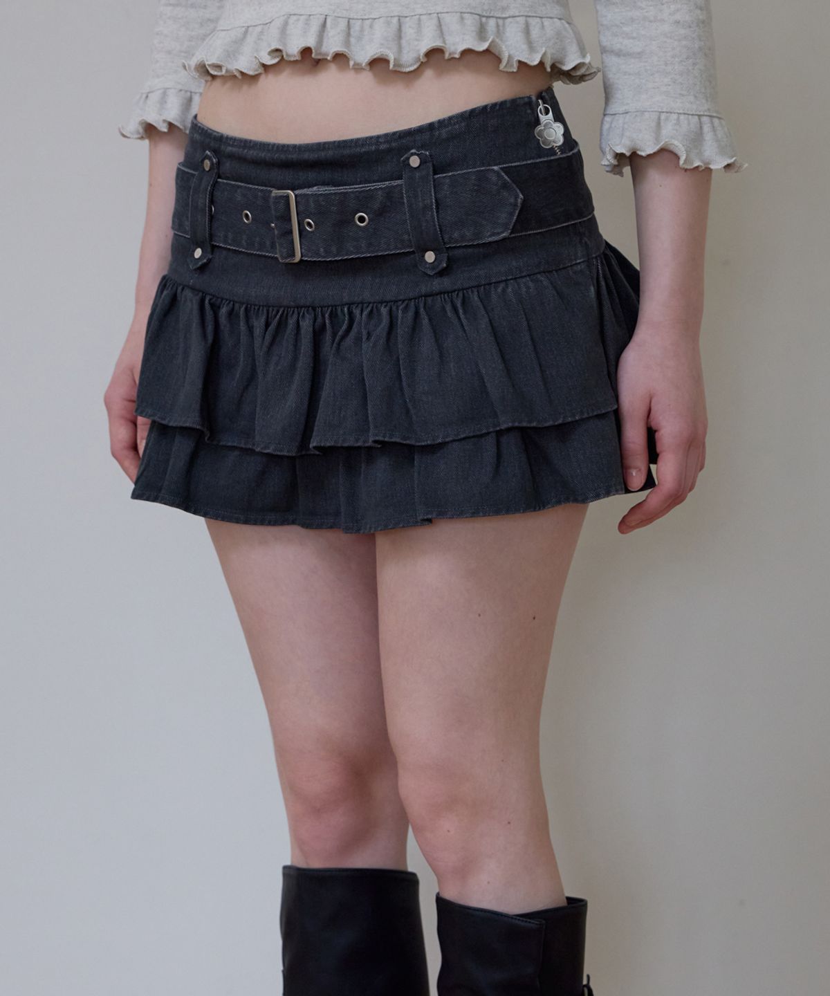로제프란츠(ROSEFRANTZ) Cancan Belted Mini Skirt [Charcoal]