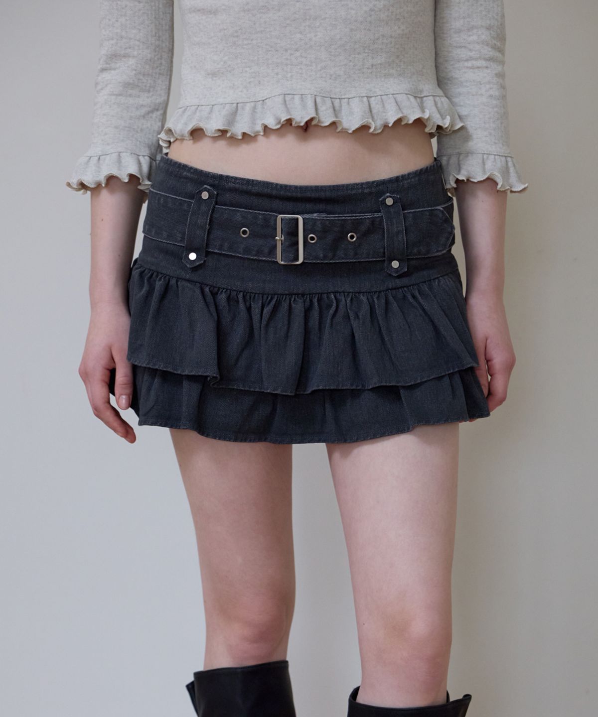 로제프란츠(ROSEFRANTZ) Cancan Belted Mini Skirt [Charcoal]