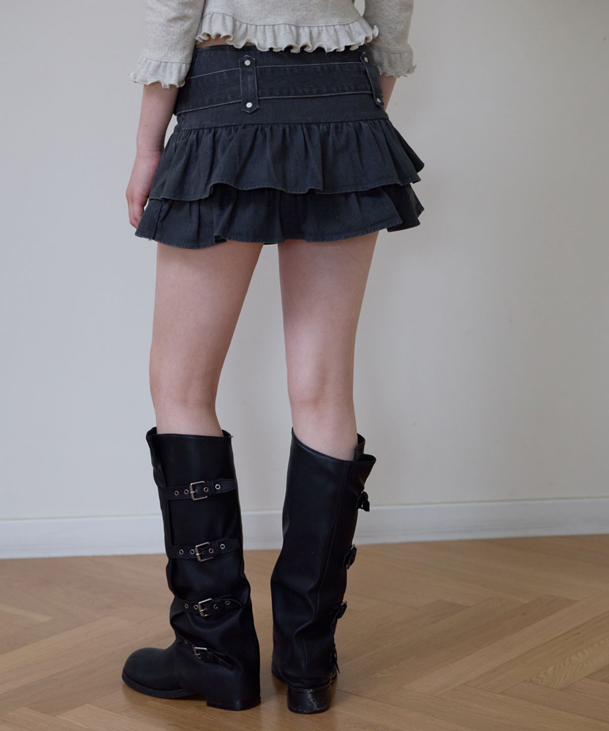 로제프란츠(ROSEFRANTZ) Cancan Belted Mini Skirt [Charcoal]