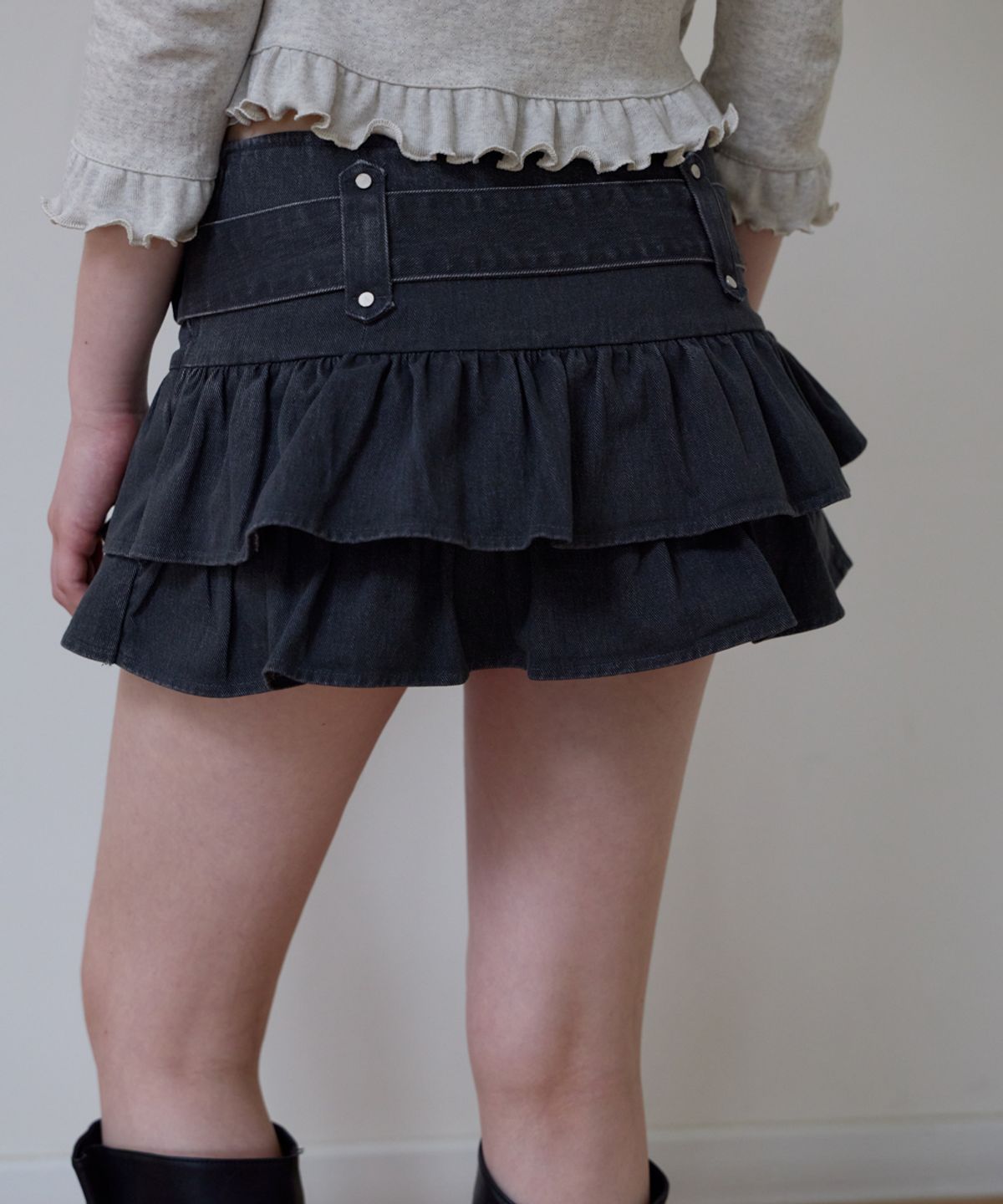 로제프란츠(ROSEFRANTZ) Cancan Belted Mini Skirt [Charcoal]