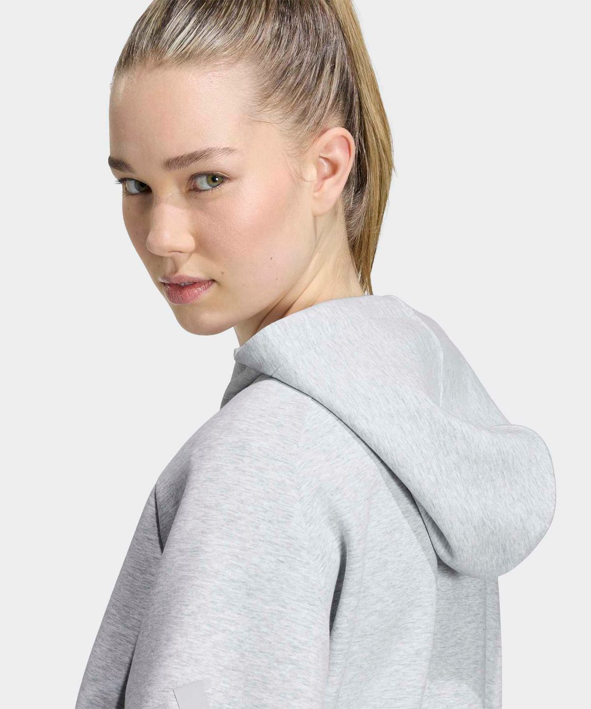아디다스(ADIDAS) 소프트 럭스 풀 지퍼 후디 - 라이트그레이헤더 / KR2746