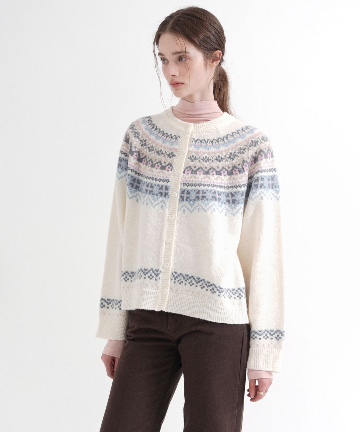 블레티(VLETI) Nordic Round neck Knit Cardigan (cream)