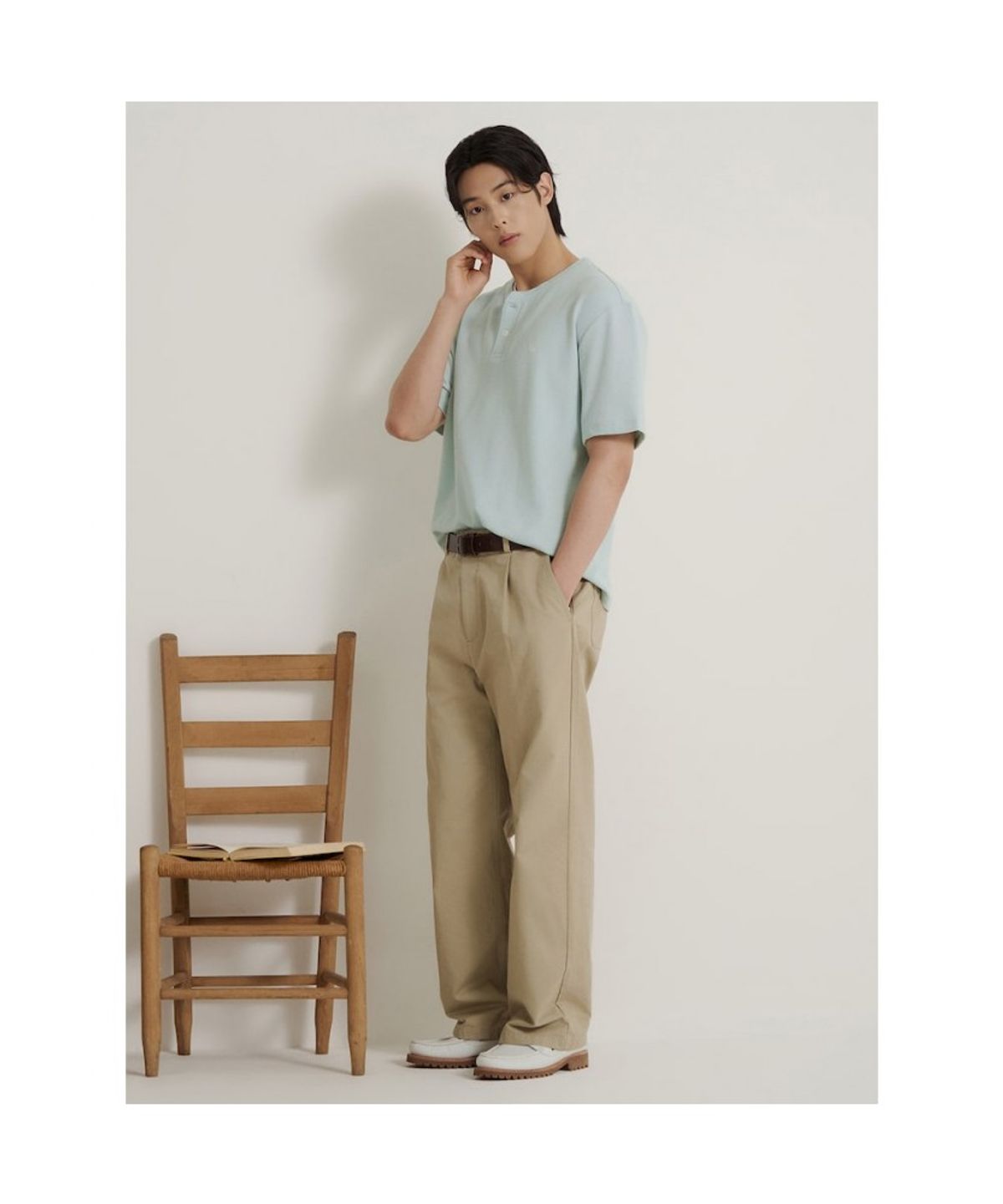 빈폴 멘(BEANPOLE MEN) 레이어드 헨리넥 반소매 티셔츠  라이트 그린