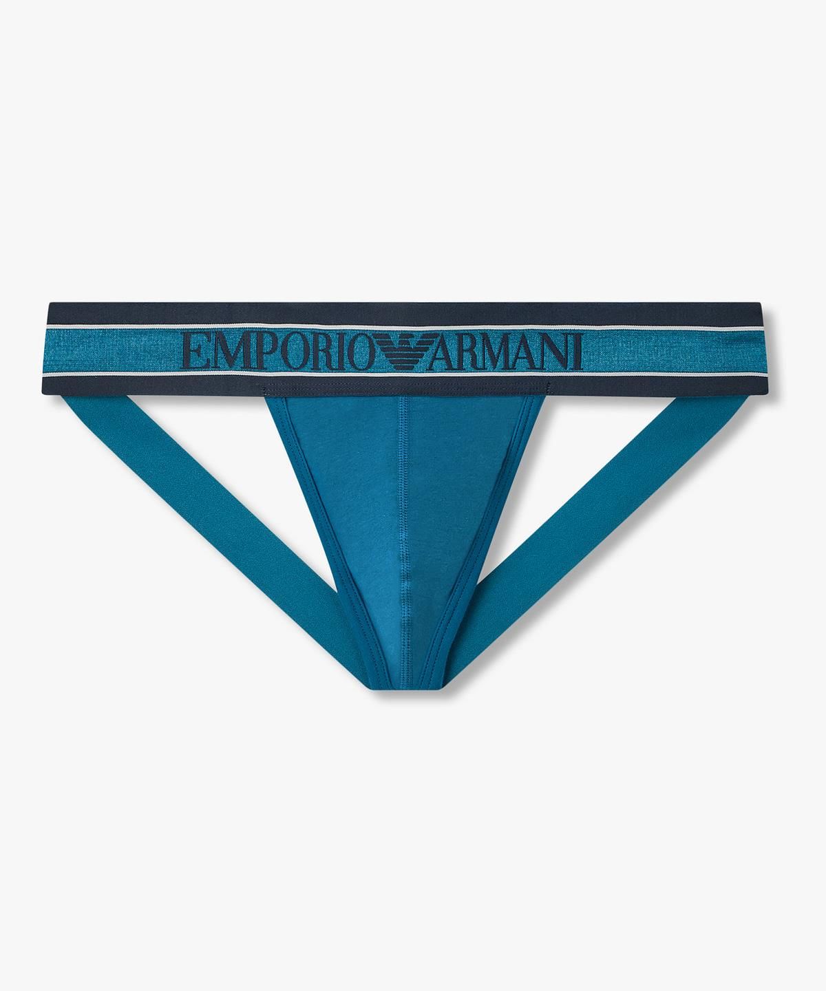 엠포리오 아르마니 언더웨어(EMPORIO ARMANI UNDERWEAR) 남성 배색 트림 로고 밴딩 작스트랩_블루 0816310003