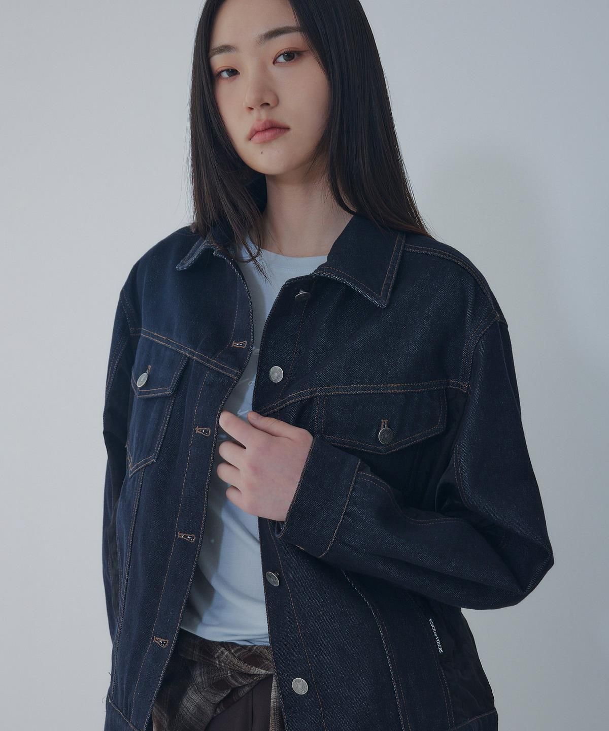 보브(VOICE OF VOICES) 우븐 믹스 워시드 데님 자켓_블루 7156310004