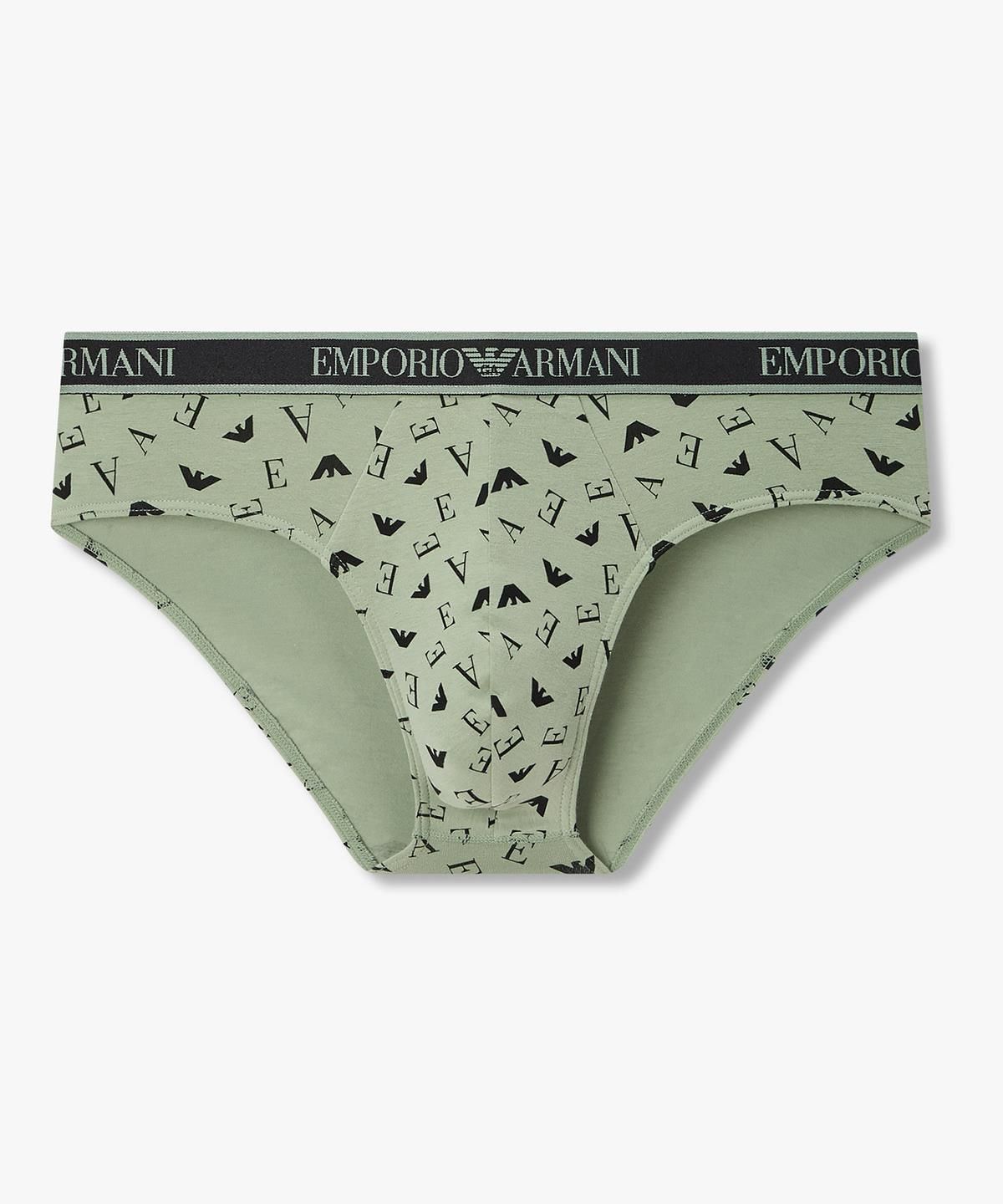 엠포리오 아르마니 언더웨어(EMPORIO ARMANI UNDERWEAR) 남성 자카드 로고 프린트 브리프_라이트 그린 08M6311003