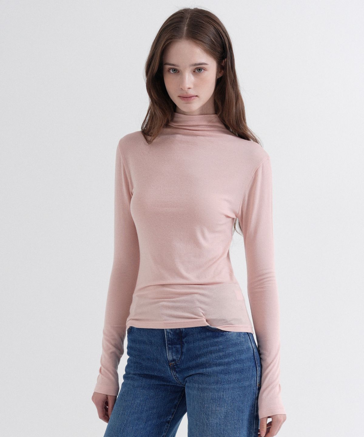 블레티(VLETI) Turtleneck Tencel Slim T-Shirt (pink)