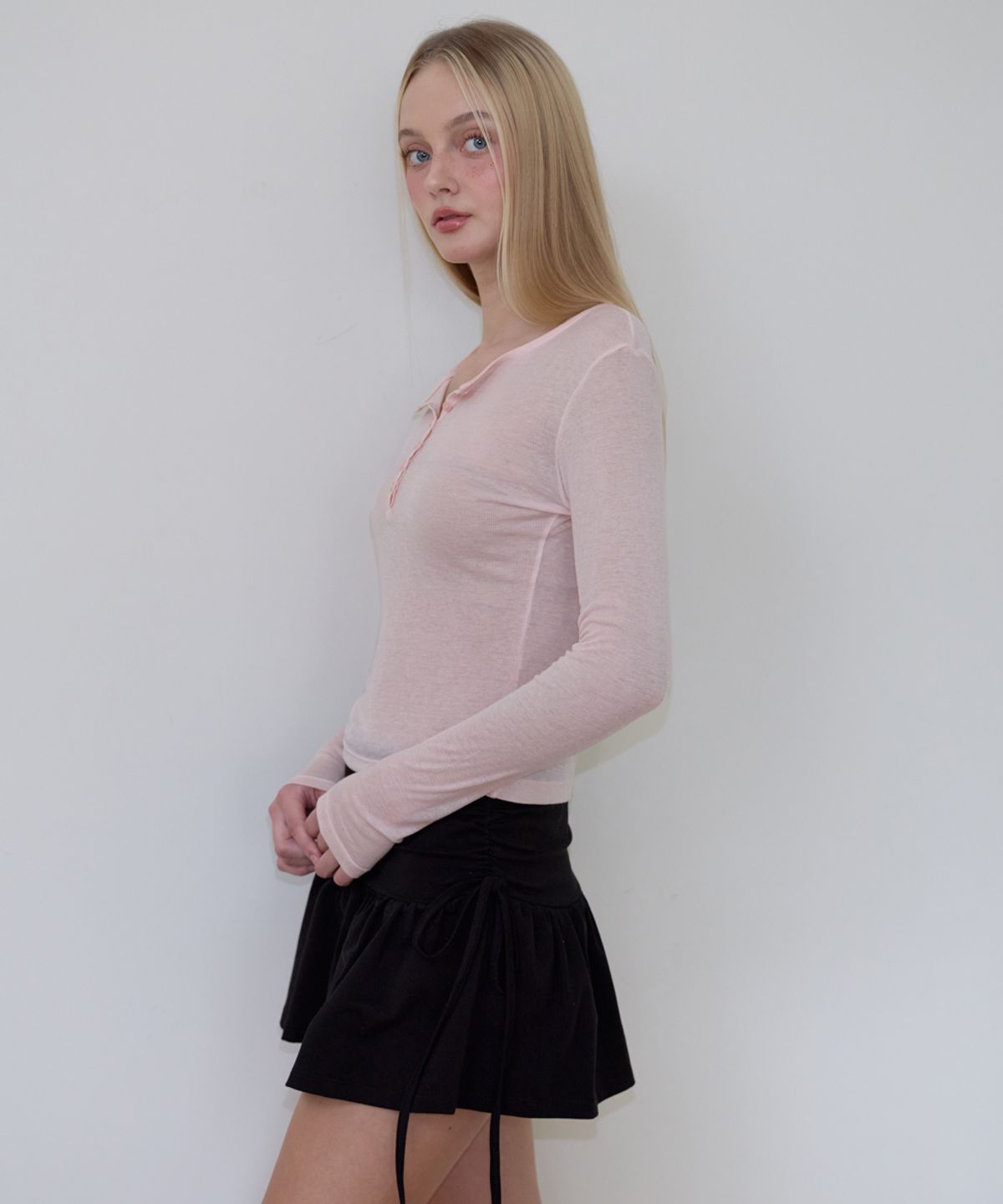 로제프란츠(ROSEFRANTZ) Henley Neck Layered Long Sleeve [Pink]