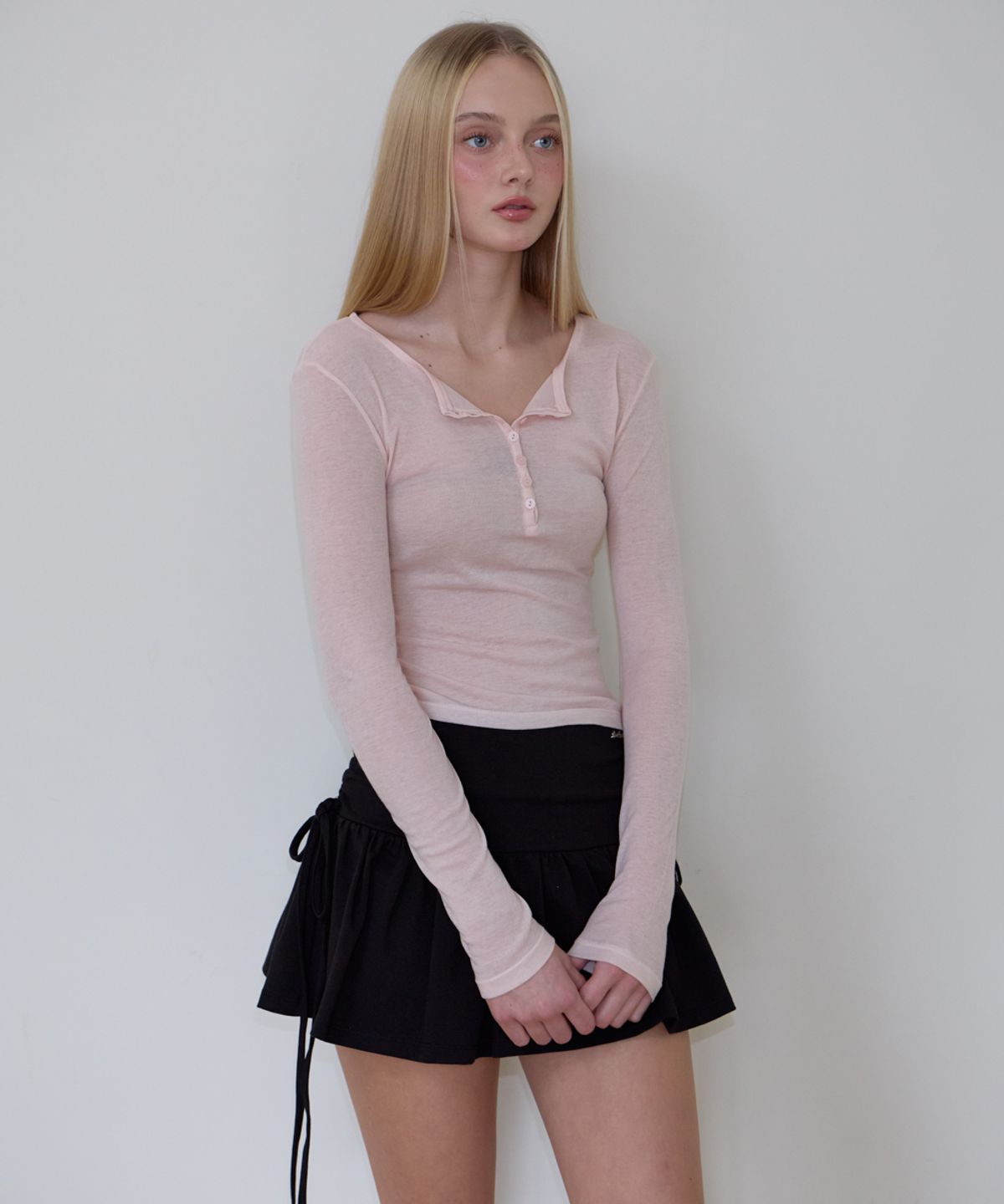 로제프란츠(ROSEFRANTZ) Henley Neck Layered Long Sleeve [Pink]