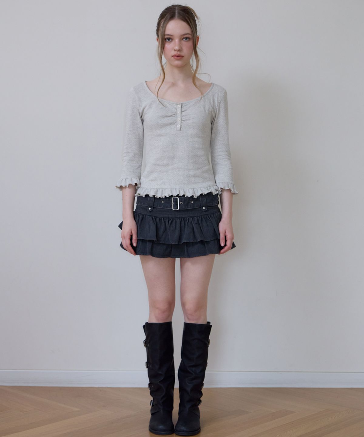 로제프란츠(ROSEFRANTZ) Frill Three-Quarter Sleeve [Oatmeal]