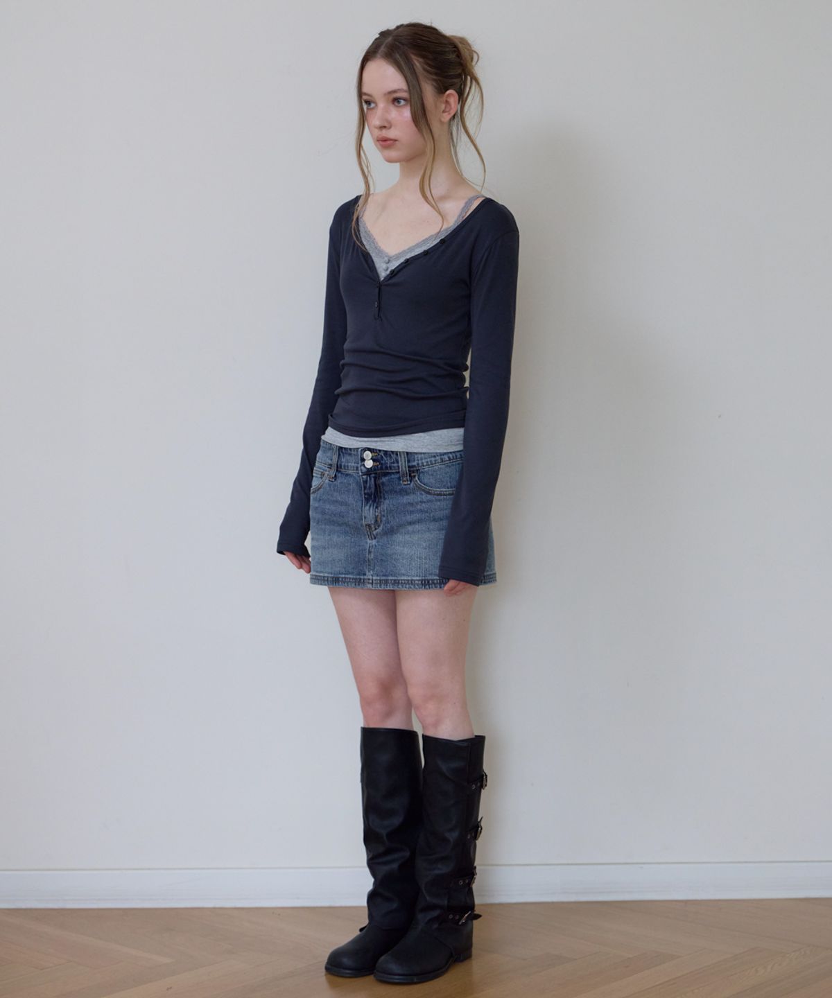 로제프란츠(ROSEFRANTZ) Basic V-neck Long Sleeve [Charcoal]