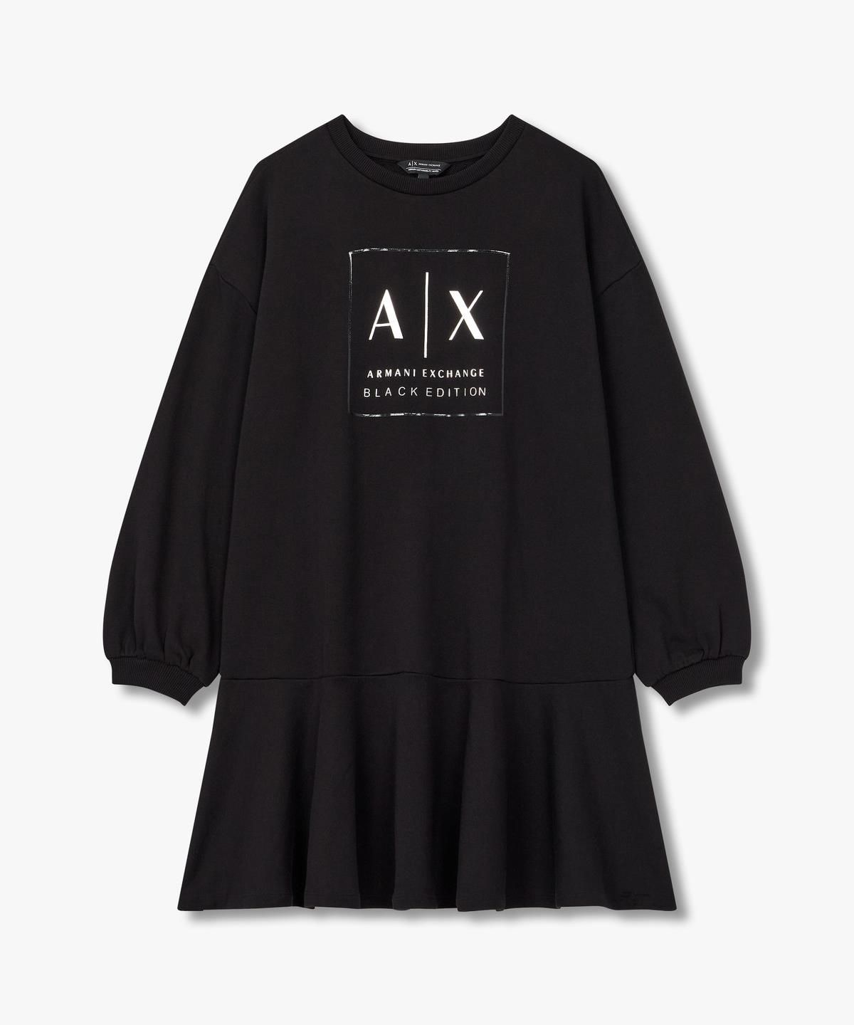 아르마니 익스체인지(ARMANI EXCHANGE) 여성 로고 프린트 플레어 드레스 _블랙_A424321500