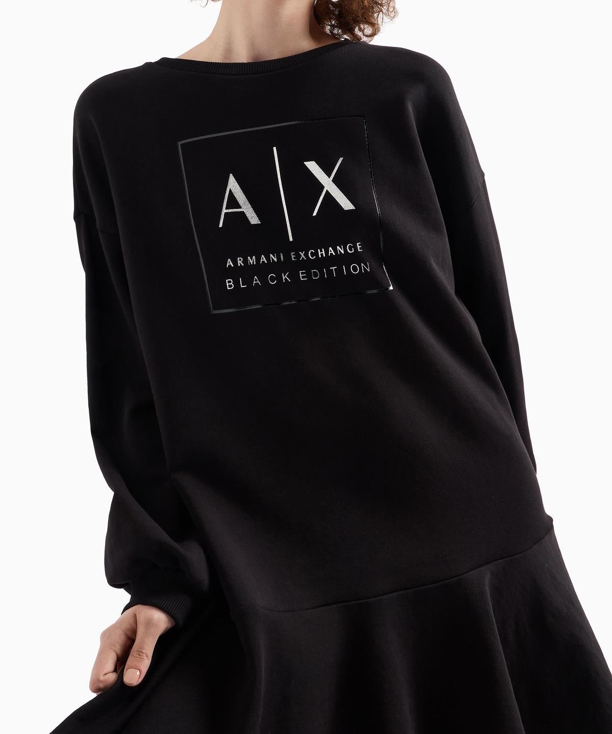아르마니 익스체인지(ARMANI EXCHANGE) 여성 로고 프린트 플레어 드레스 _블랙_A424321500