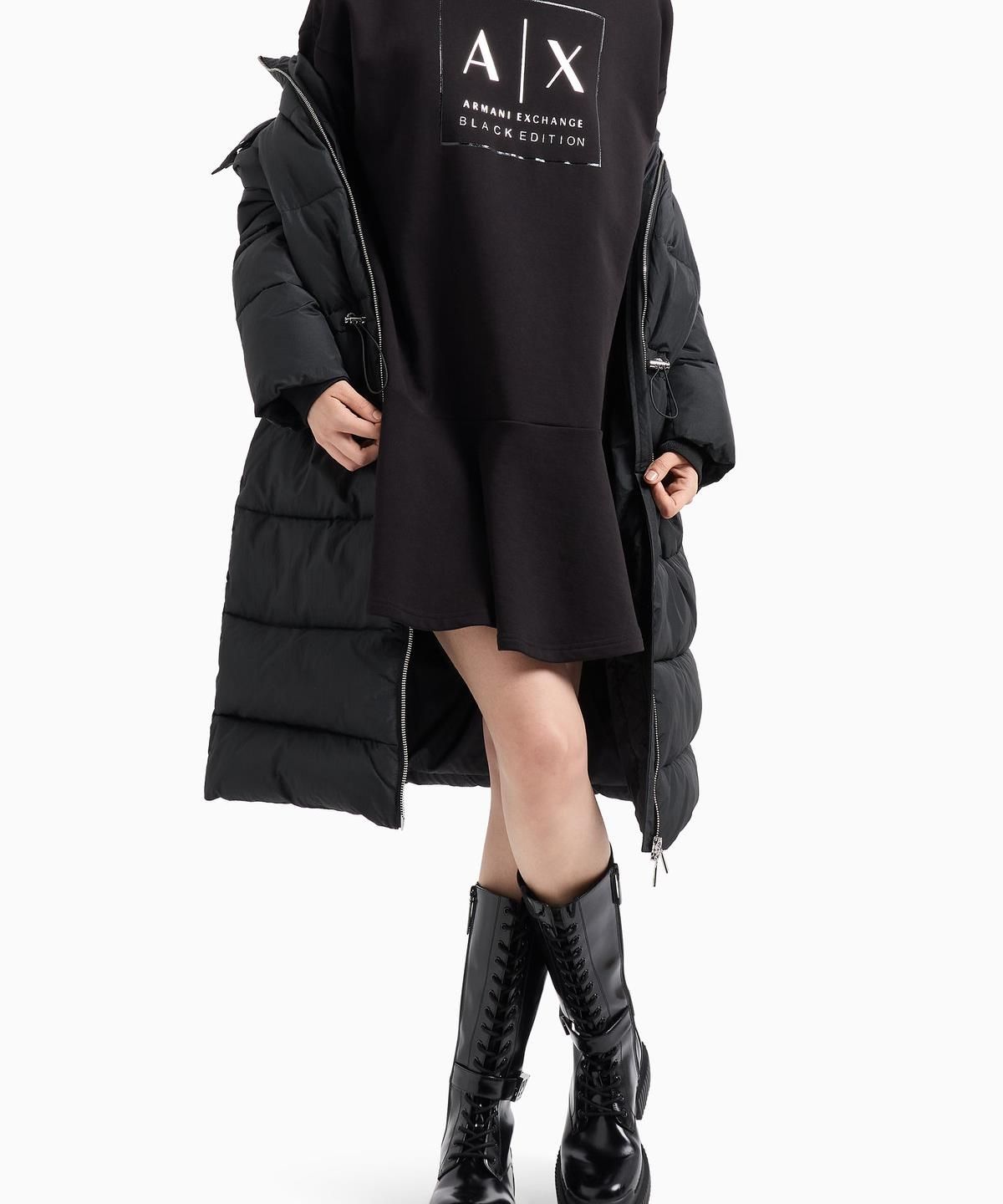 아르마니 익스체인지(ARMANI EXCHANGE) 여성 로고 프린트 플레어 드레스 _블랙_A424321500