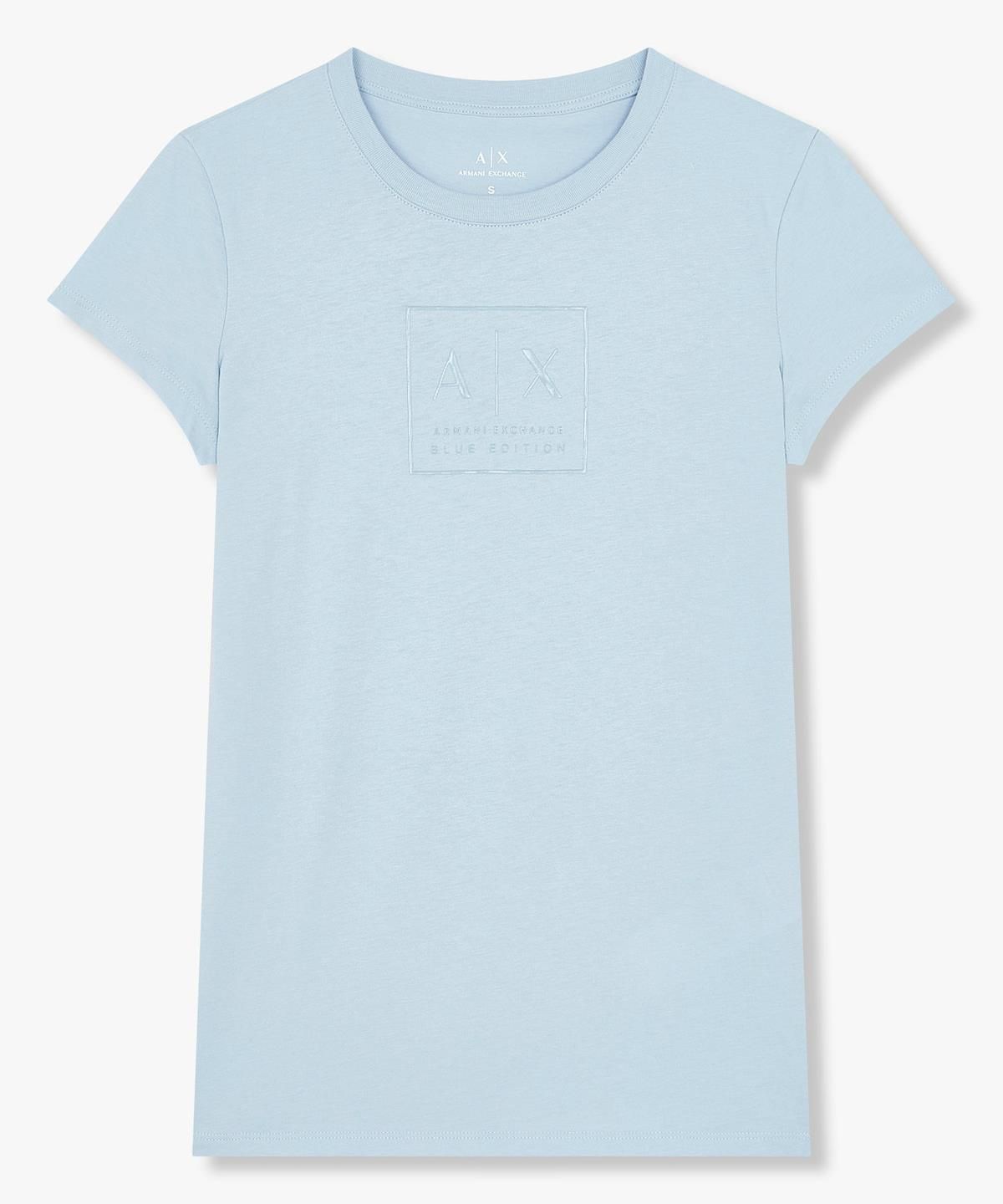 아르마니 익스체인지(ARMANI EXCHANGE) 여성 톤온톤 로고 코튼 티셔츠 _블루_A425130522