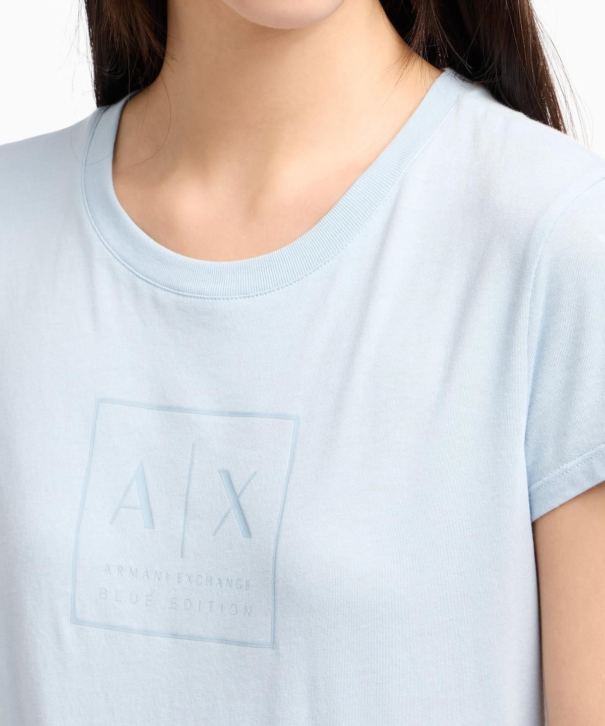 아르마니 익스체인지(ARMANI EXCHANGE) 여성 톤온톤 로고 코튼 티셔츠 _블루_A425130522