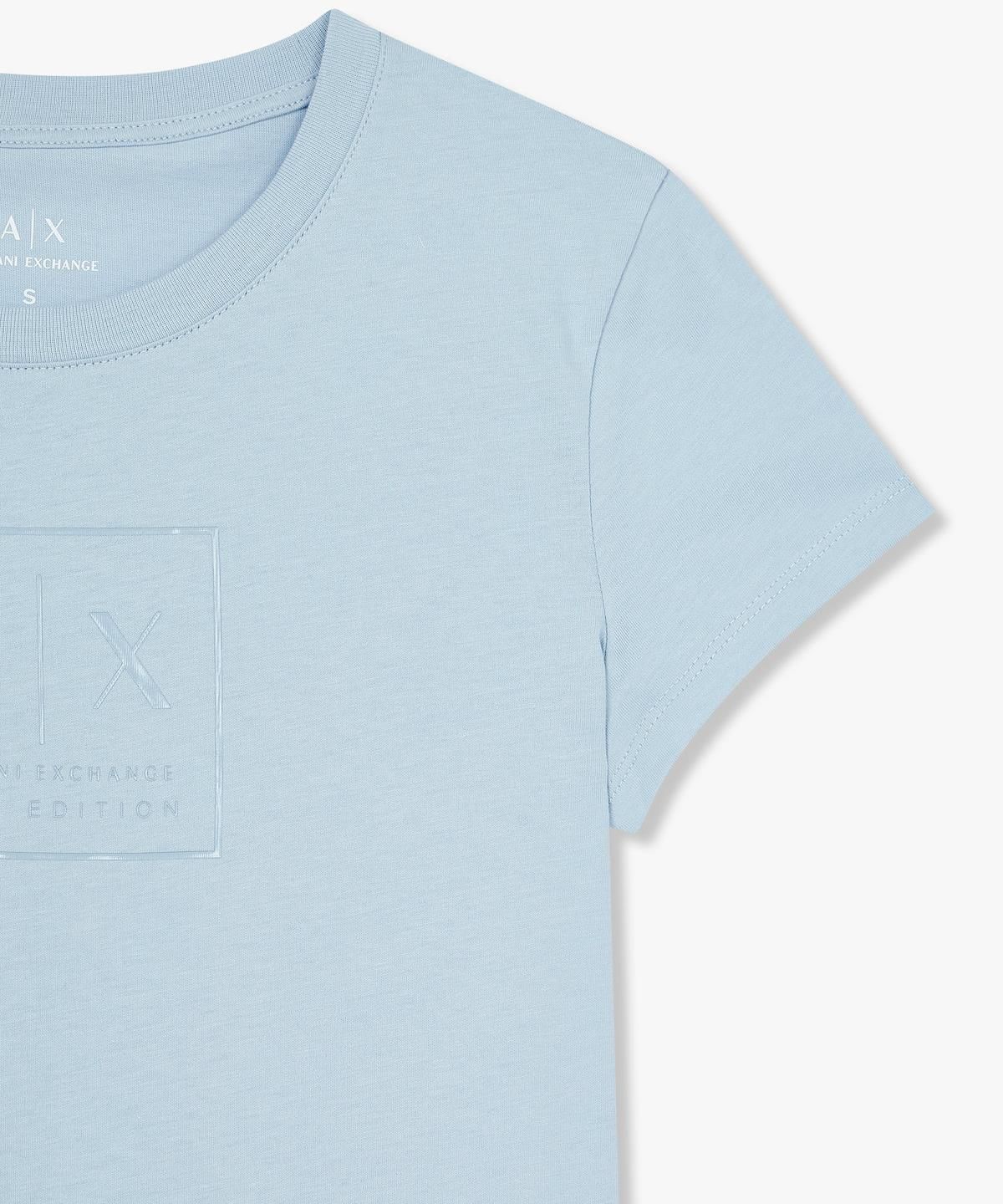 아르마니 익스체인지(ARMANI EXCHANGE) 여성 톤온톤 로고 코튼 티셔츠 _블루_A425130522