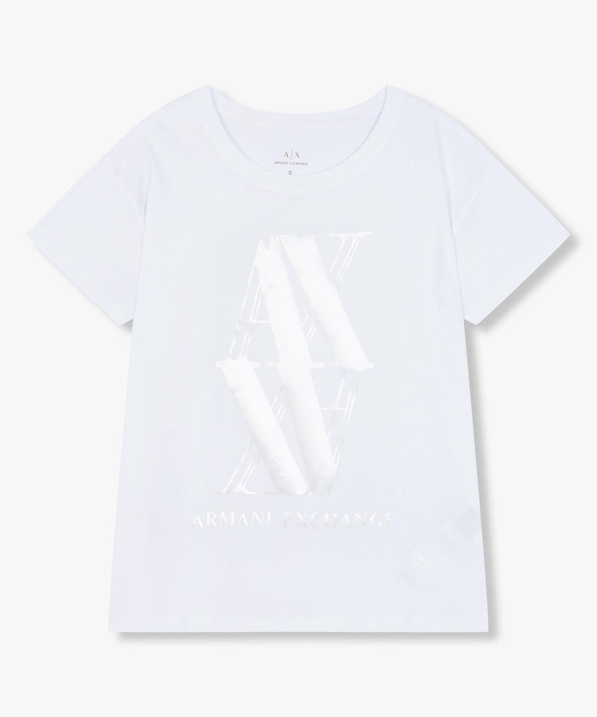 아르마니 익스체인지(ARMANI EXCHANGE) 여성 빅 로고 숏 슬리브 티셔츠 _화이트_A425130515
