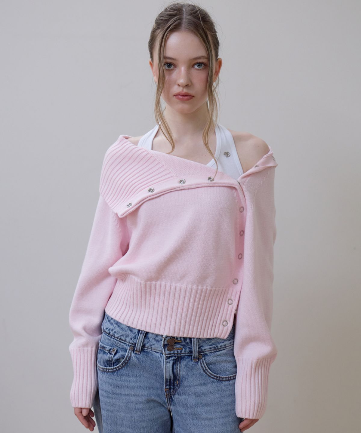 로제프란츠(ROSEFRANTZ) Fold Off Shoulder Knit [Pink]