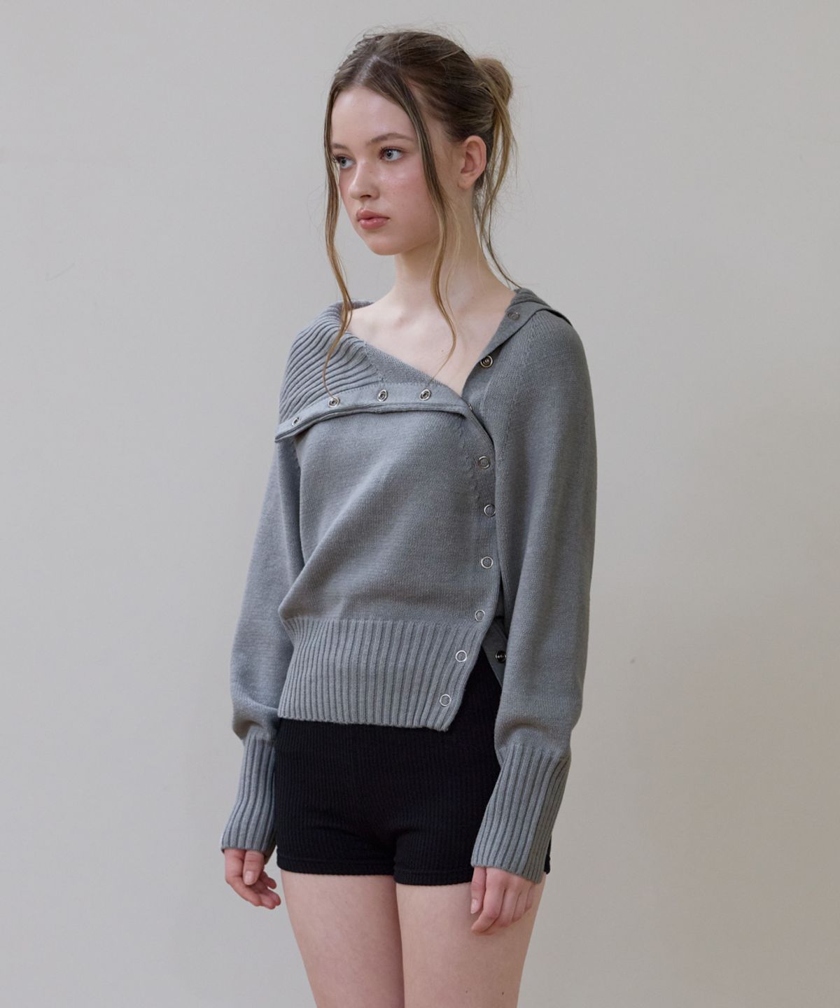 로제프란츠(ROSEFRANTZ) Fold Off Shoulder Knit [Gray]