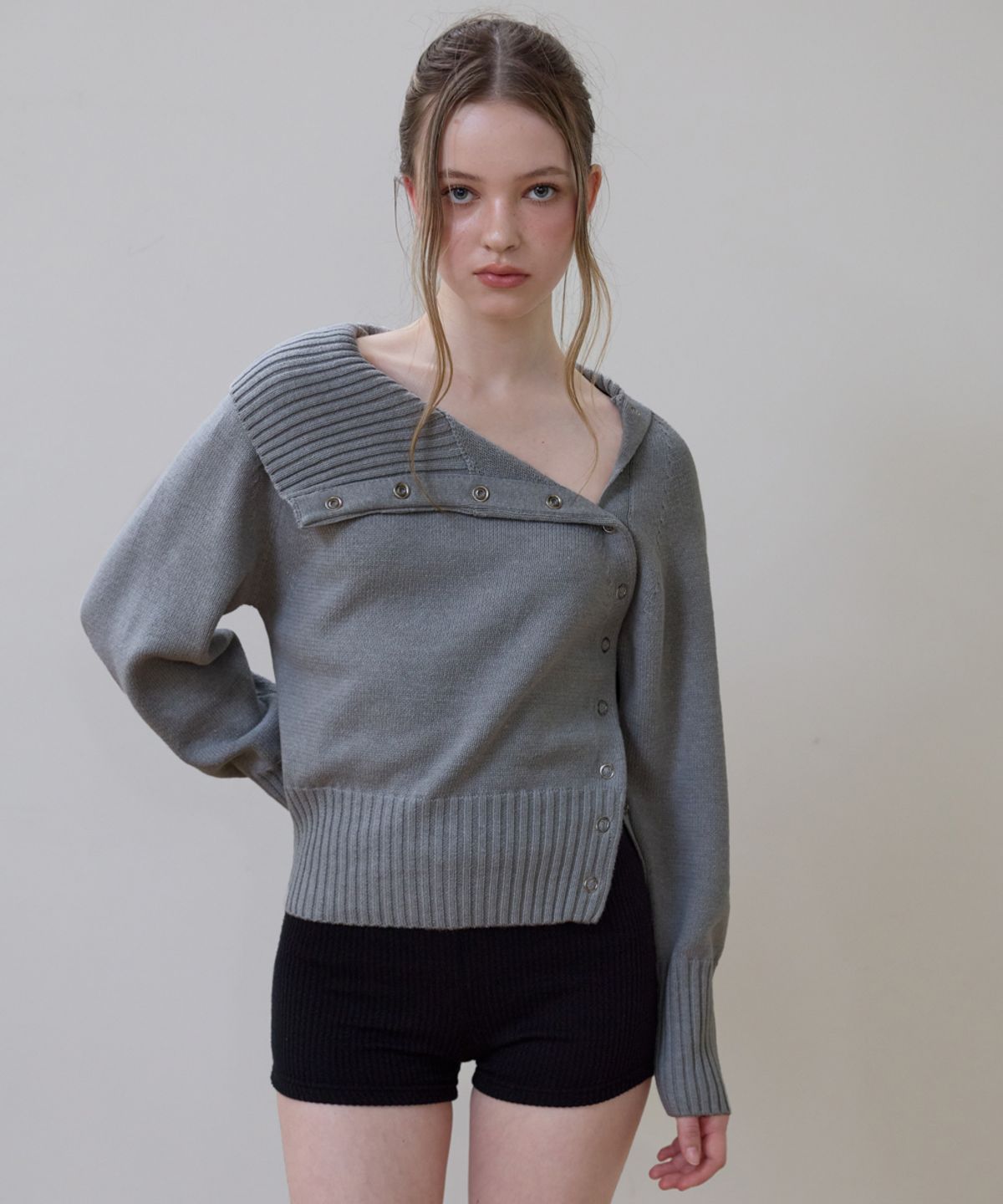 로제프란츠(ROSEFRANTZ) Fold Off Shoulder Knit [Gray]