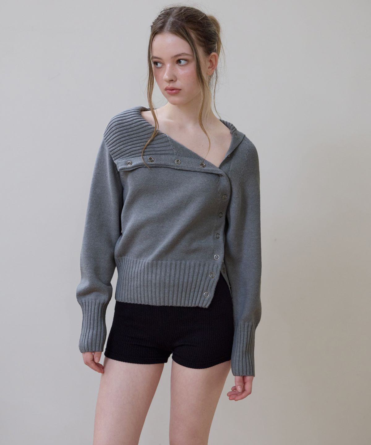 로제프란츠(ROSEFRANTZ) Fold Off Shoulder Knit [Gray]