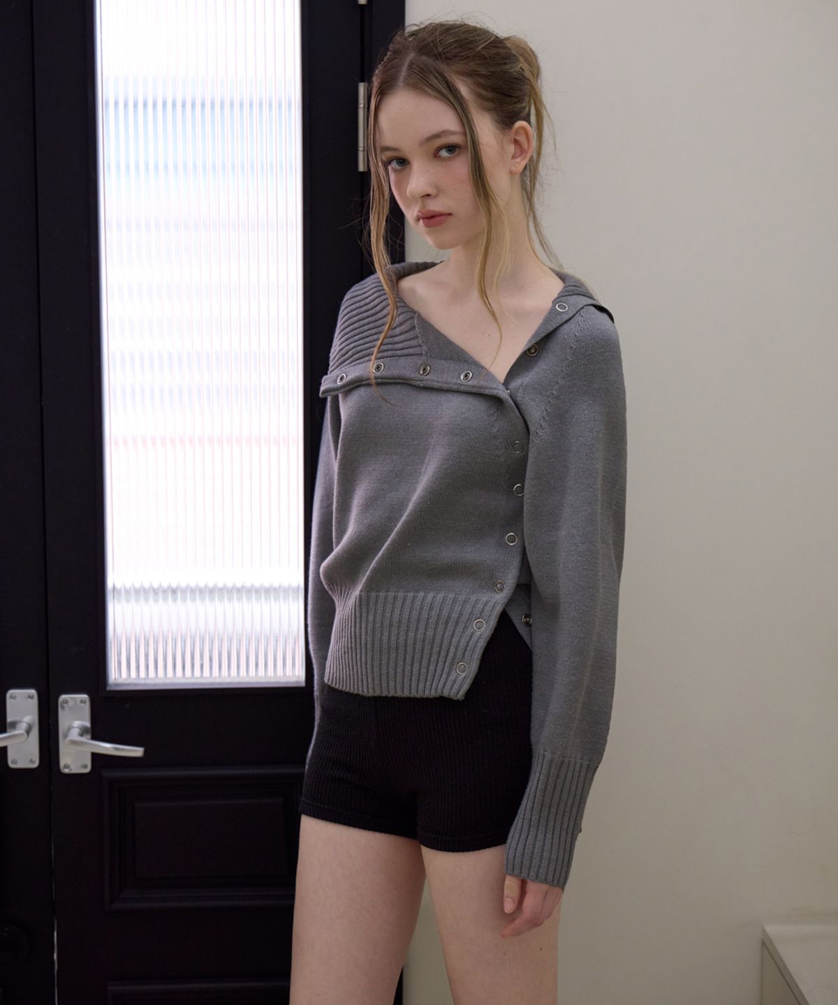 로제프란츠(ROSEFRANTZ) Fold Off Shoulder Knit [Gray]