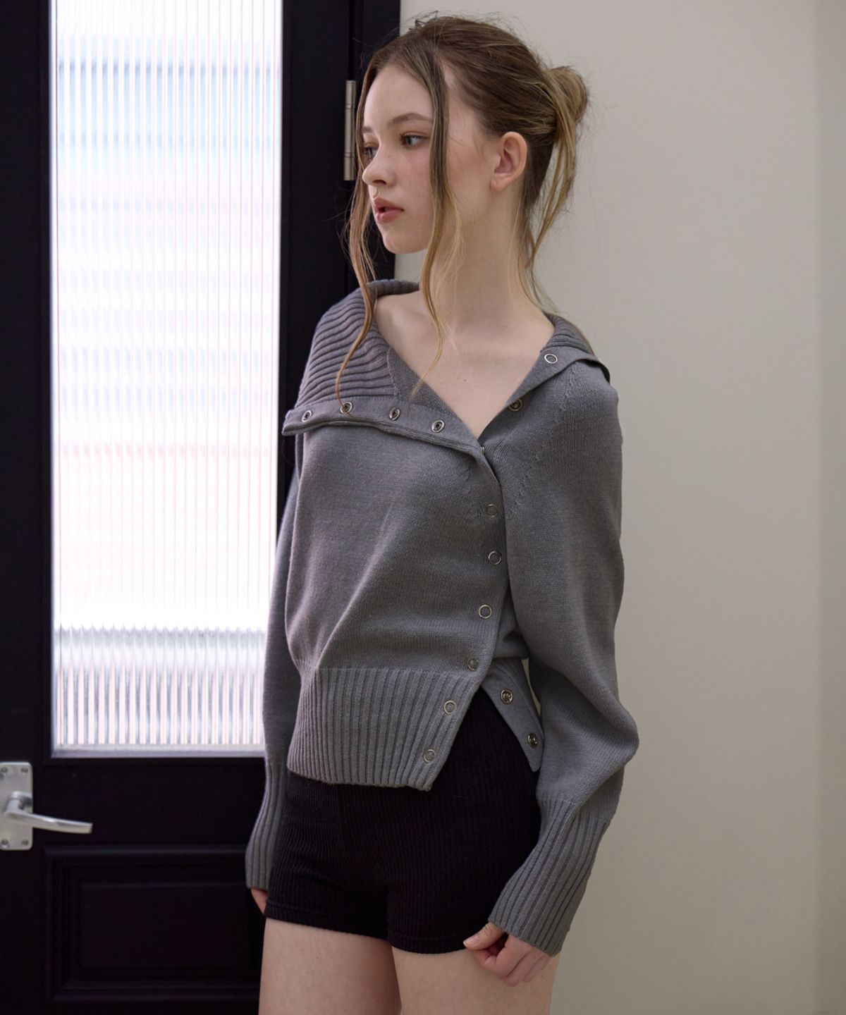 로제프란츠(ROSEFRANTZ) Fold Off Shoulder Knit [Gray]