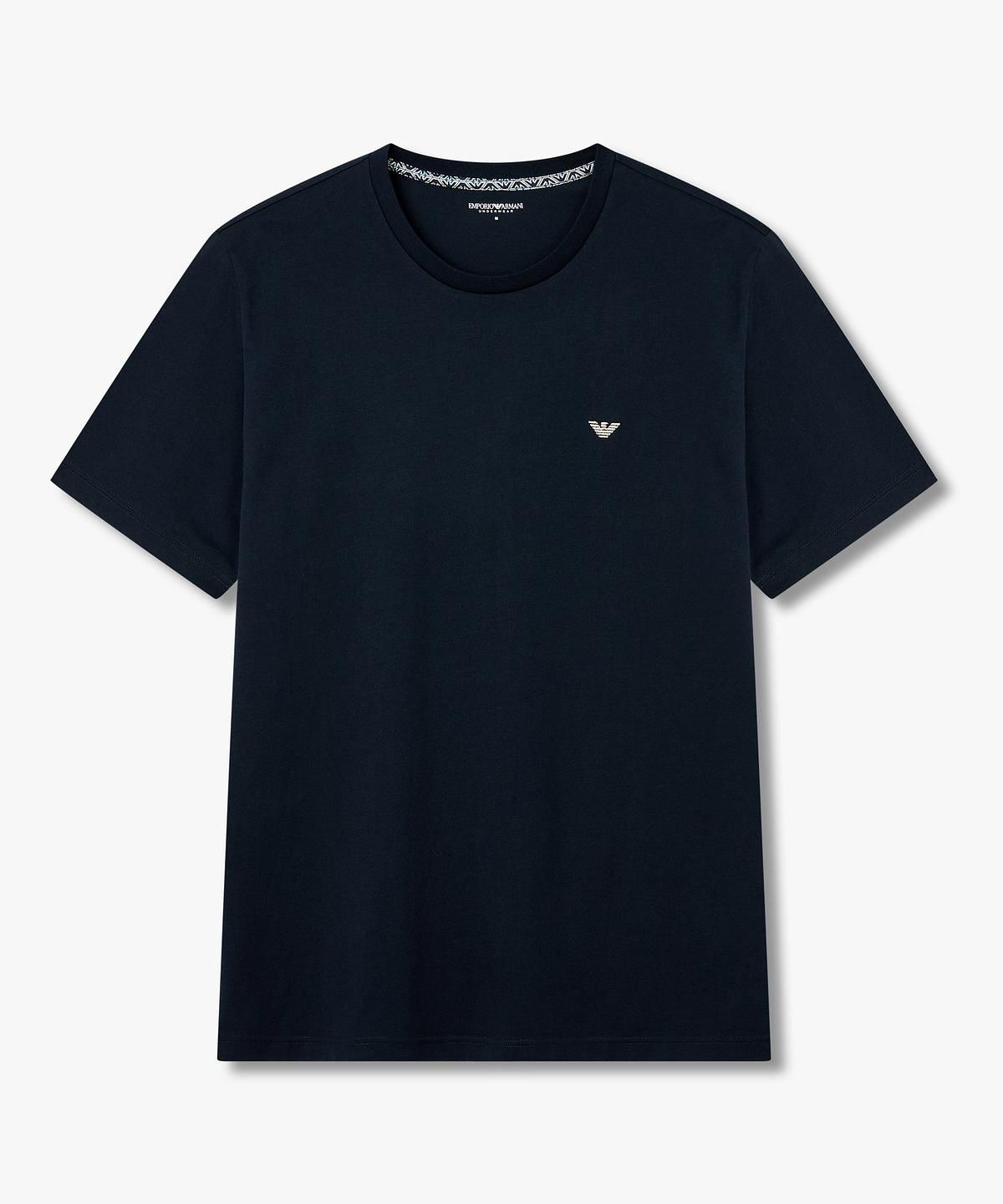 엠포리오 아르마니 언더웨어(EMPORIO ARMANI UNDERWEAR) 남성 자수 로고 숏 슬리브 라운지 티셔츠_네이비 0816334011