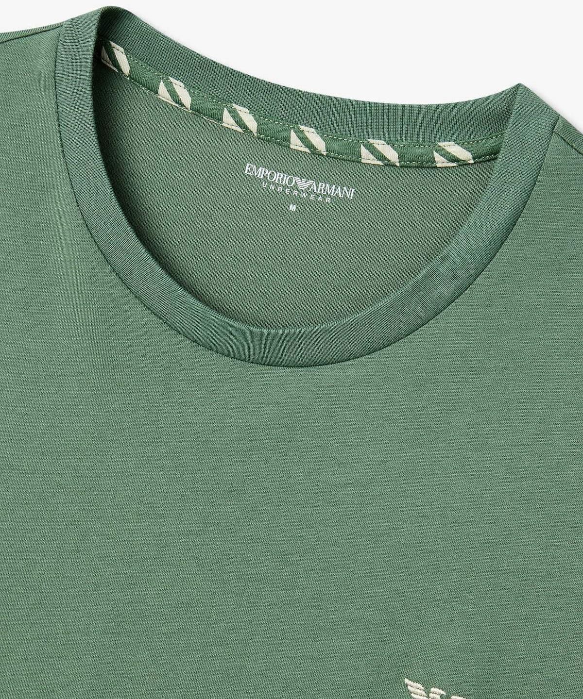 엠포리오 아르마니 언더웨어(EMPORIO ARMANI UNDERWEAR) 남성 자수 로고 숏 슬리브 라운지 티셔츠_그린 0816334010