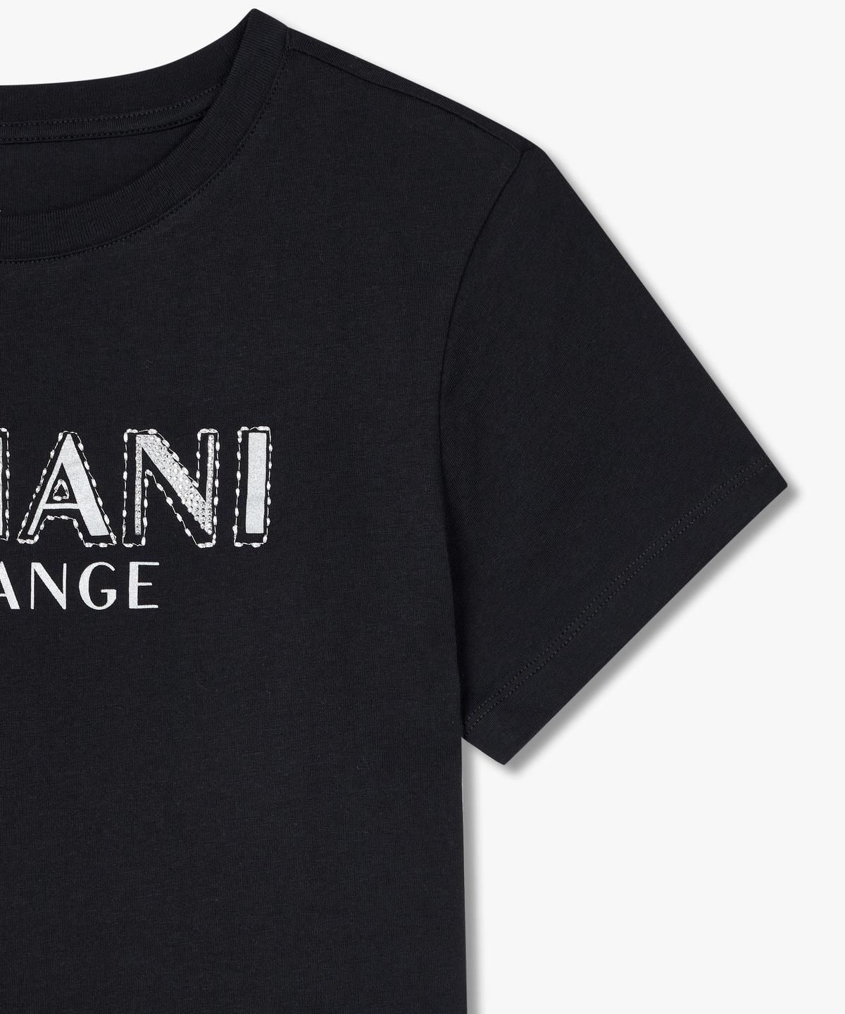아르마니 익스체인지(ARMANI EXCHANGE) 여성 데코 로고 숏 슬리브 티셔츠 _블랙_A425130512