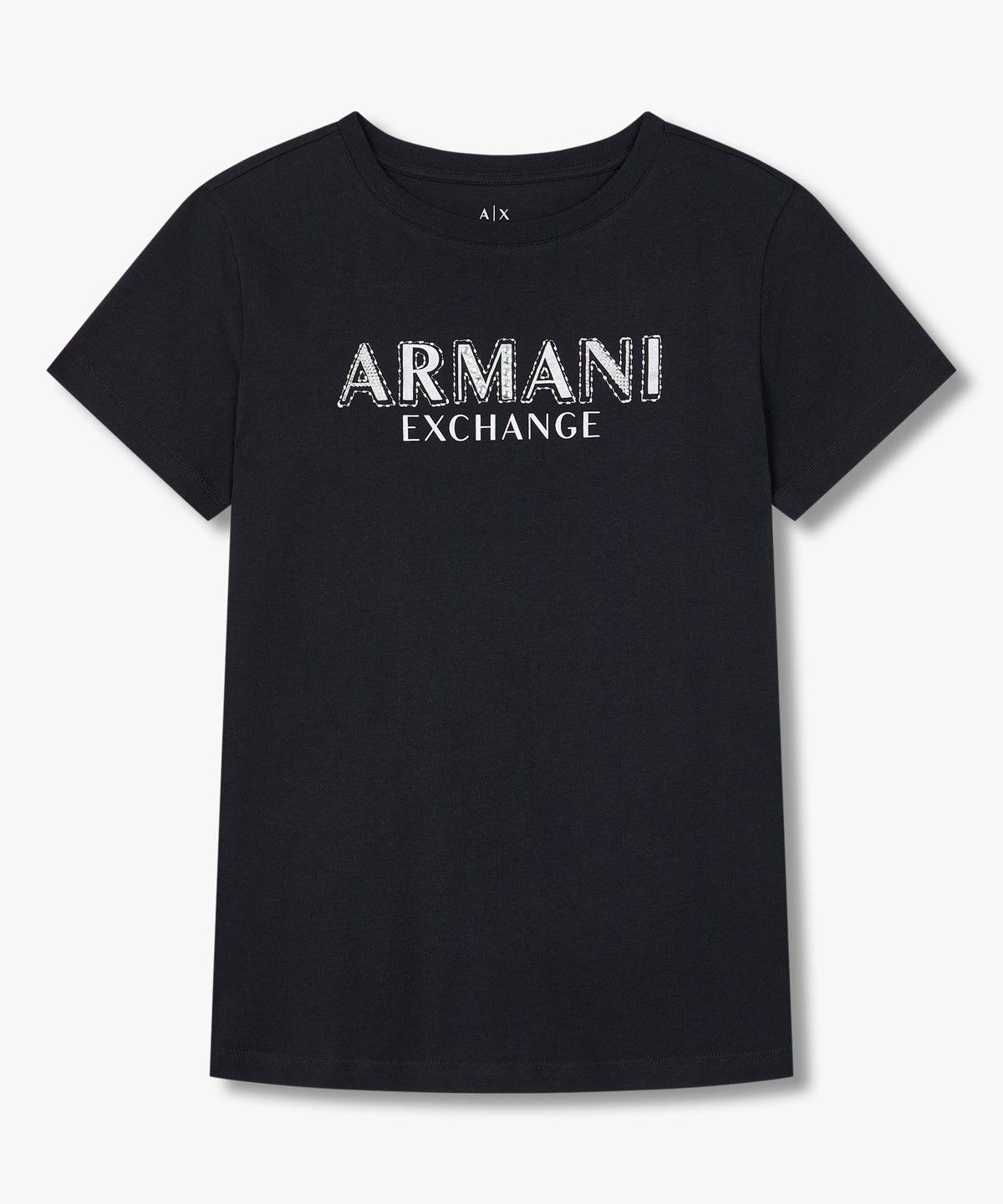 아르마니 익스체인지(ARMANI EXCHANGE) 여성 데코 로고 숏 슬리브 티셔츠 _블랙_A425130512