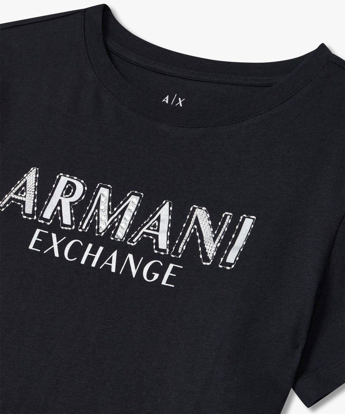 아르마니 익스체인지(ARMANI EXCHANGE) 여성 데코 로고 숏 슬리브 티셔츠 _블랙_A425130512