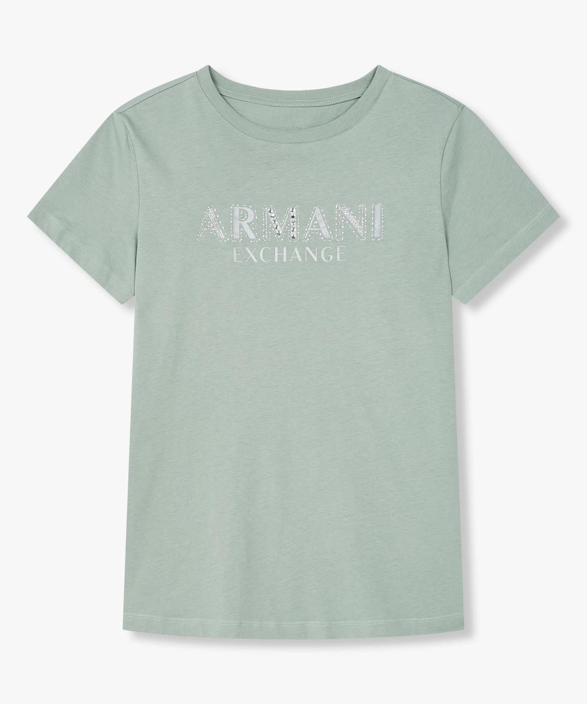 아르마니 익스체인지(ARMANI EXCHANGE) 여성 데코 로고 숏 슬리브 티셔츠 _그린_A425130511