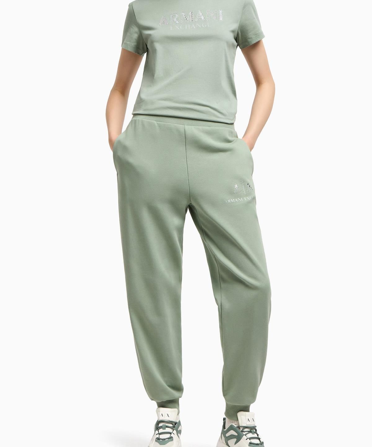 아르마니 익스체인지(ARMANI EXCHANGE) 여성 데코 로고 숏 슬리브 티셔츠 _그린_A425130511