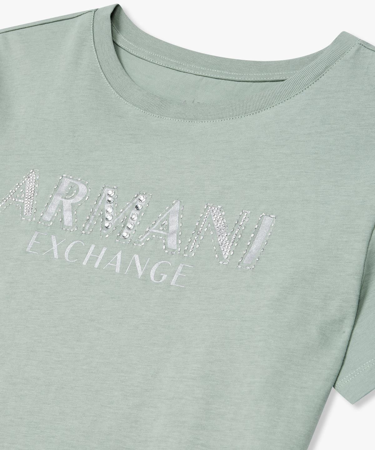 아르마니 익스체인지(ARMANI EXCHANGE) 여성 데코 로고 숏 슬리브 티셔츠 _그린_A425130511