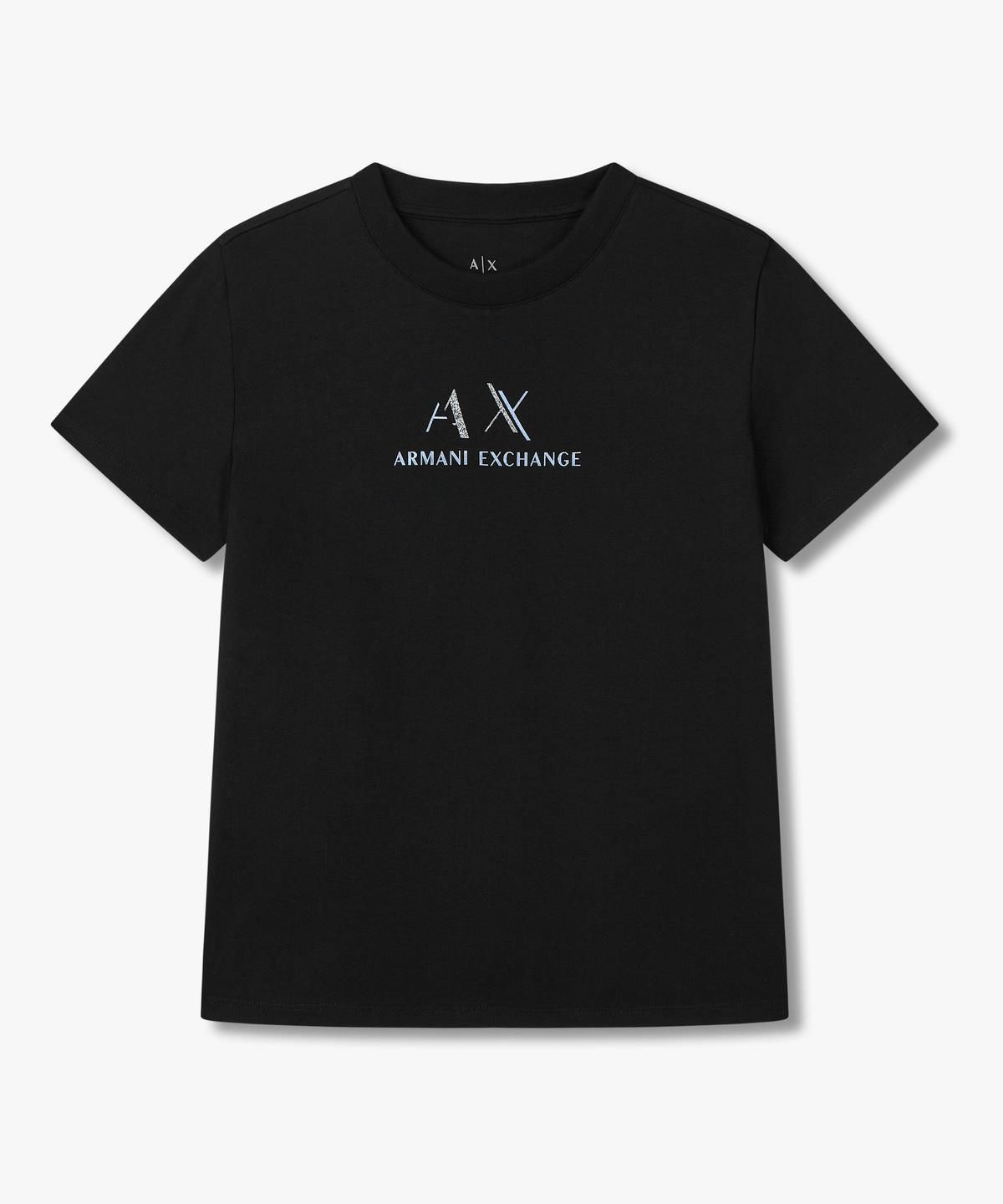 아르마니 익스체인지(ARMANI EXCHANGE) 여성 숏 슬리브 크루넥 티셔츠 _블랙_A425330503