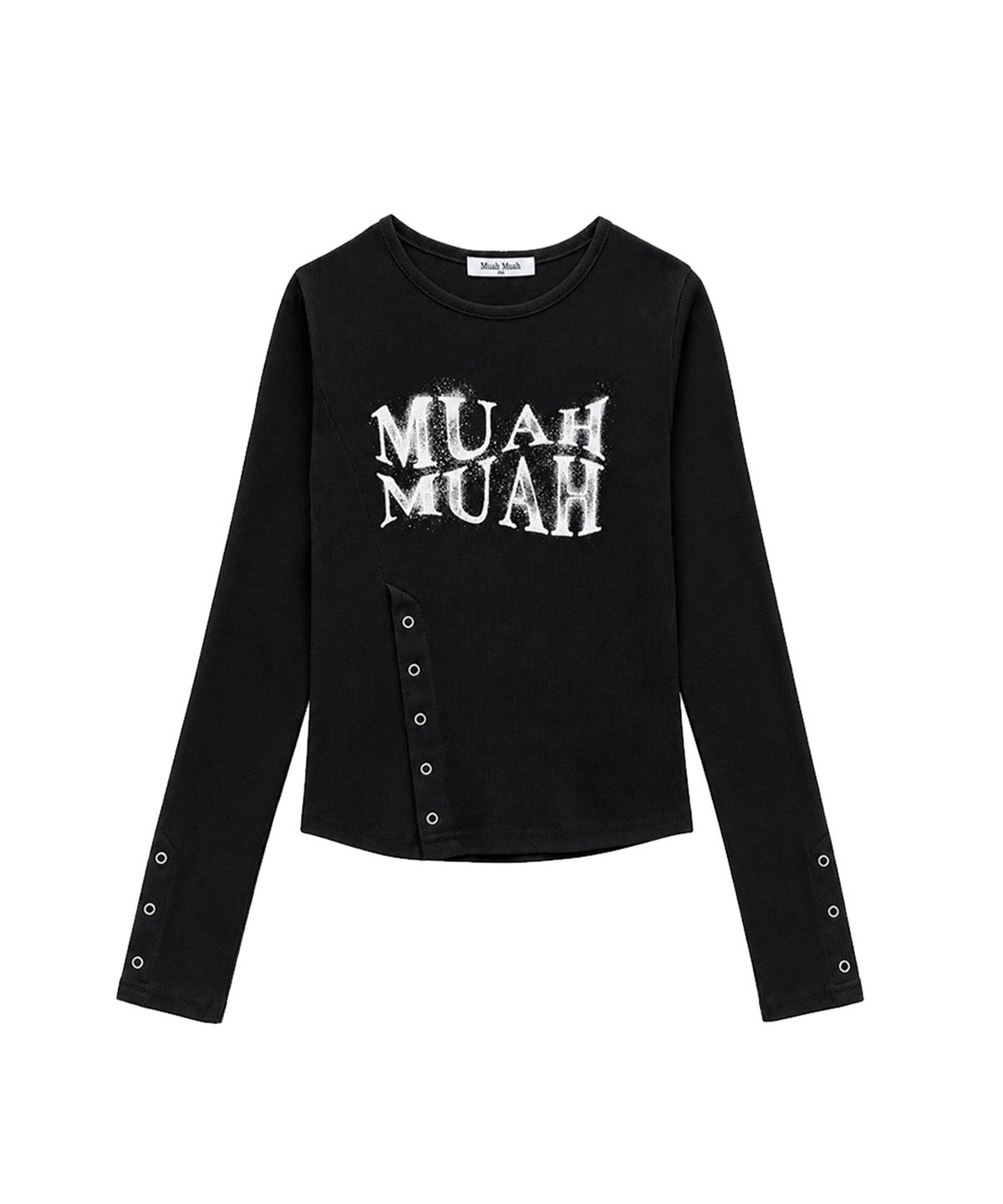 무아무아(MUAHMUAH) 슬릿 스냅버튼 긴팔 티셔츠 [블랙]