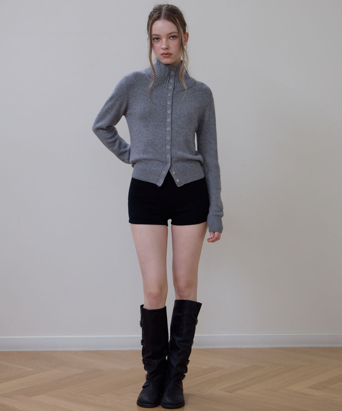 로제프란츠(ROSEFRANTZ) High Neck Eyelet Cardigan [Gray]