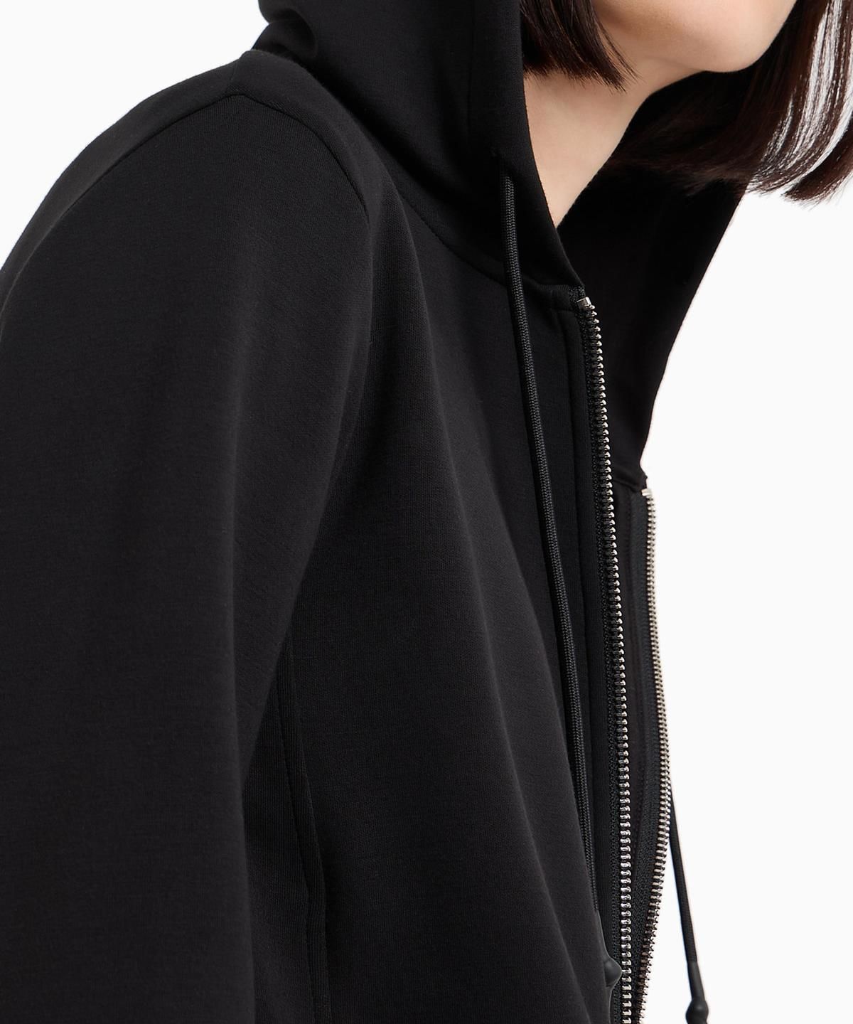 아르마니 익스체인지(ARMANI EXCHANGE) 여성 스퀘어 로고 패치 후드 집업 _블랙_A424331505